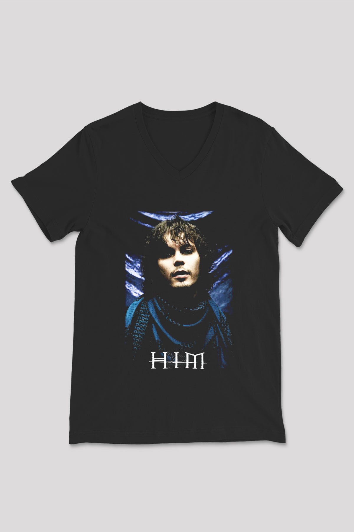 HIM Siyah Unisex V Yaka Tişört T-Shirt