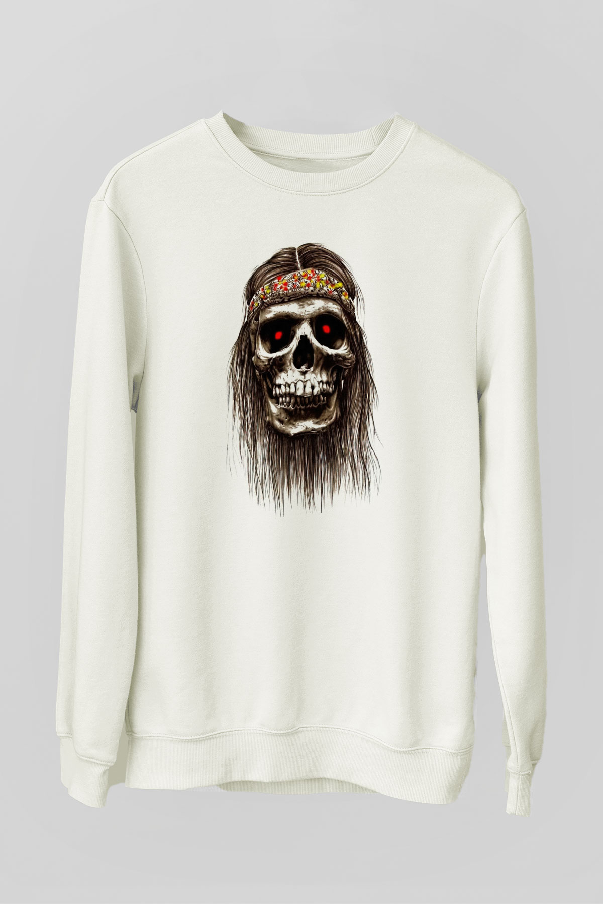 Hippi Kurukafa Baskılı Unisex Beyaz  Sweatshirt