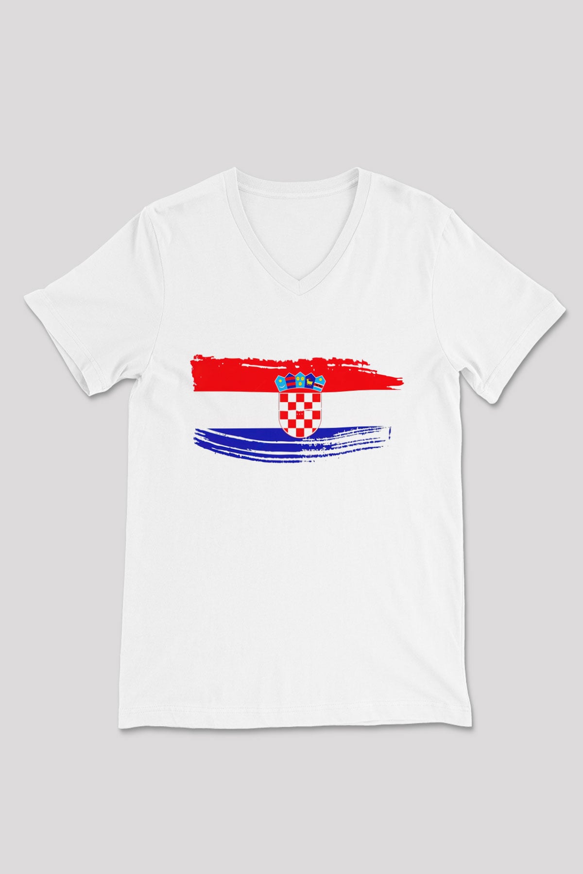 Hırvatistan Beyaz Unisex V Yaka Tişört T-Shirt