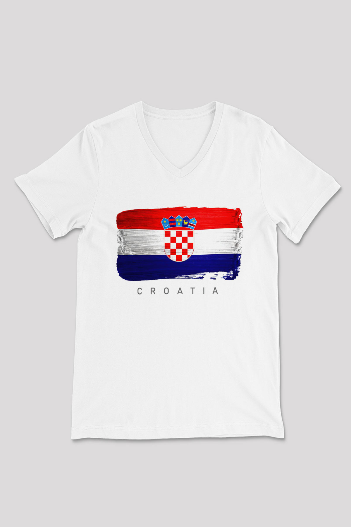 Hırvatistan Beyaz Unisex V Yaka Tişört