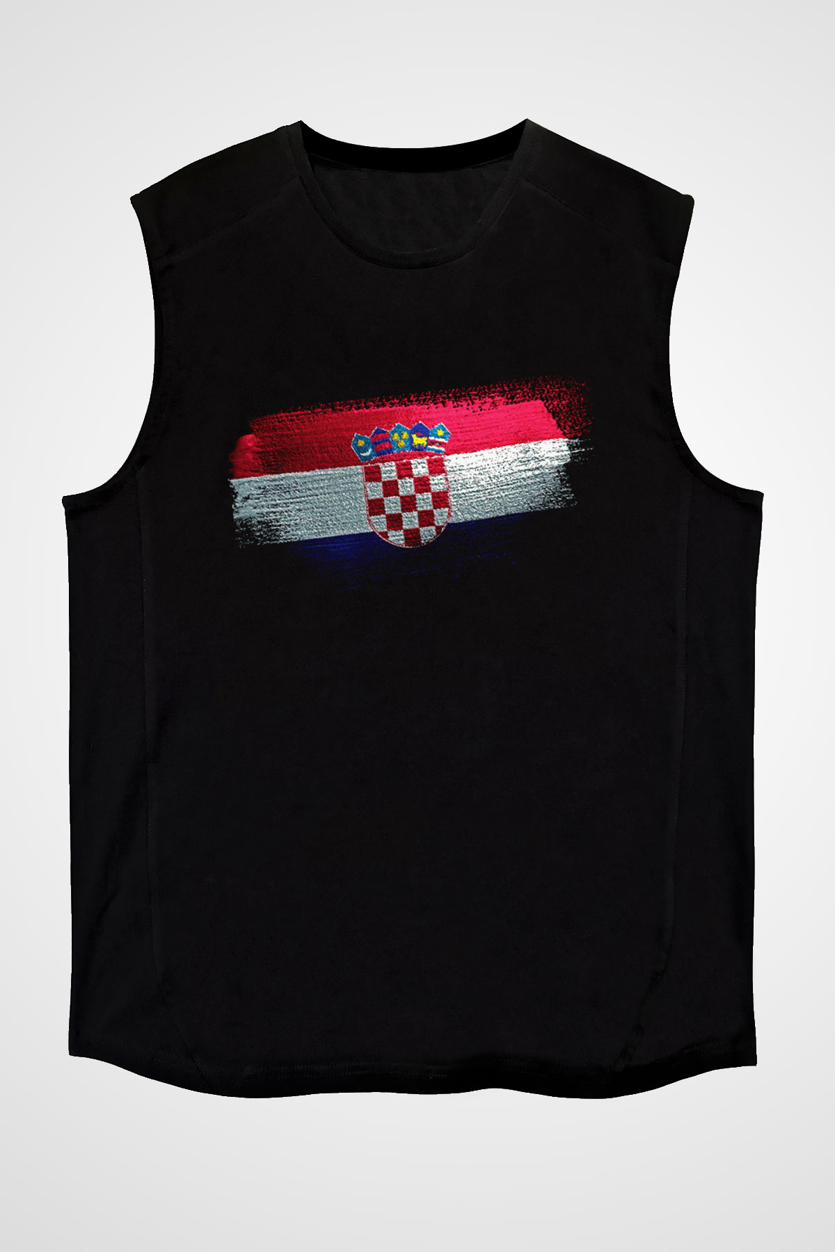 Hırvatistan - Croatia Bayrağı Baskılı Unisex Siyah Kolsuz Tişört
