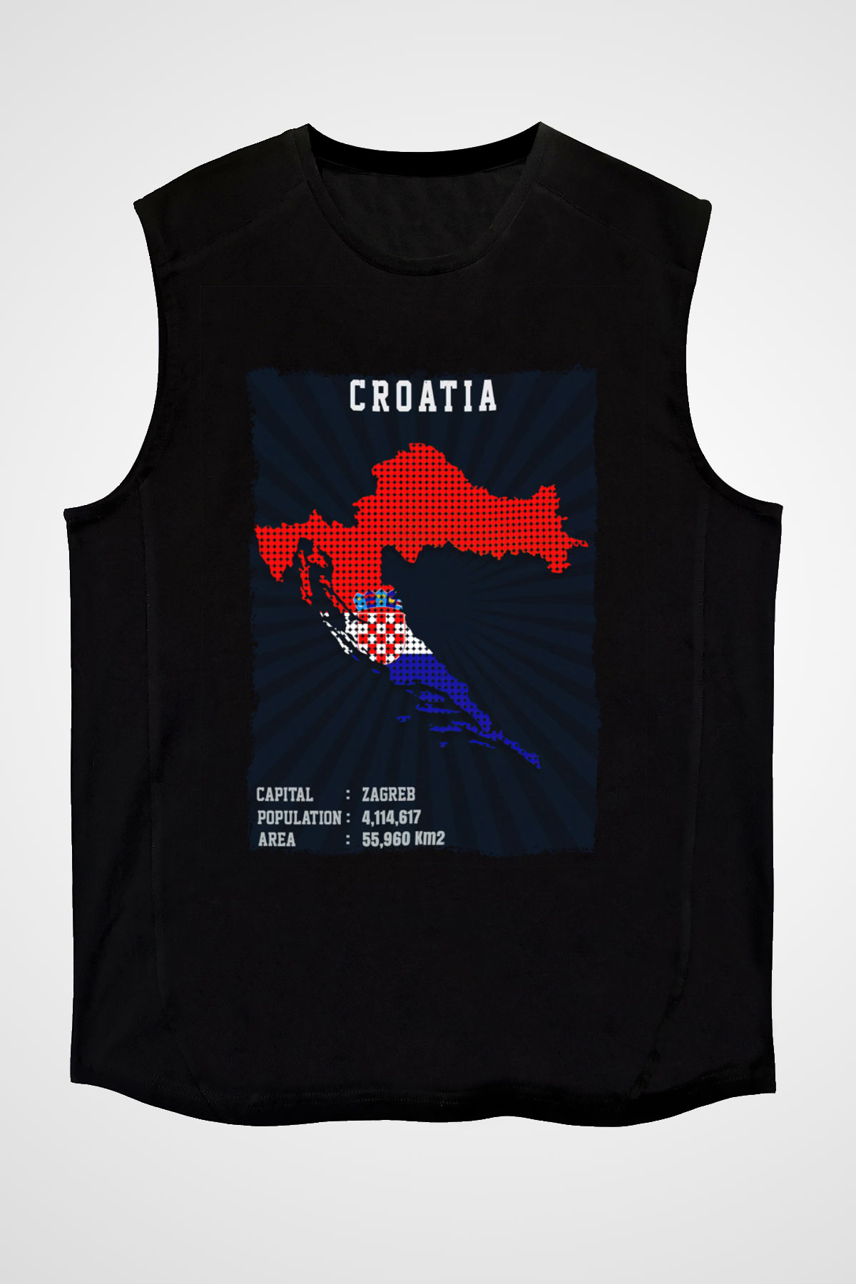 Hırvatistan Siyah Unisex Kolsuz Tişört