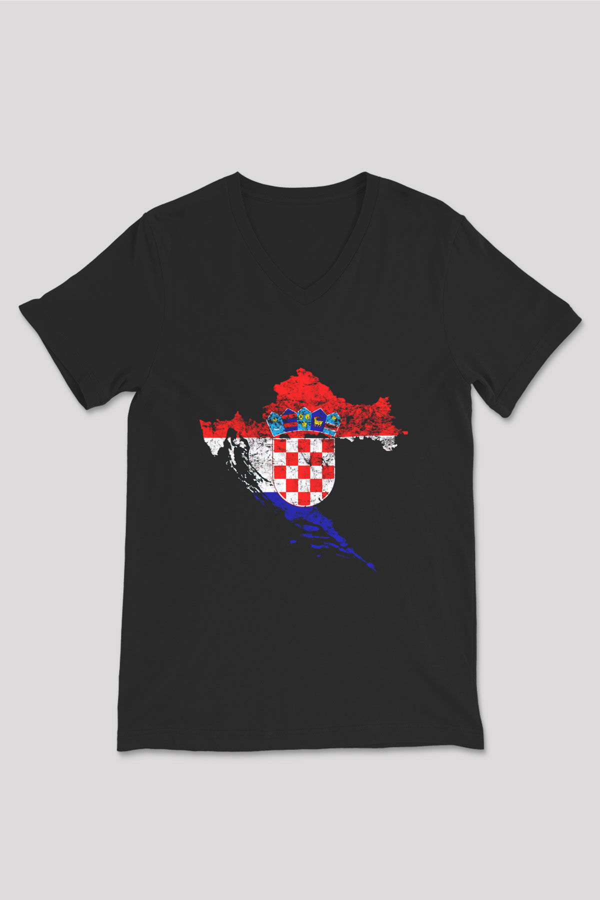 Hırvatistan Siyah Unisex V Yaka Tişört T-Shirt
