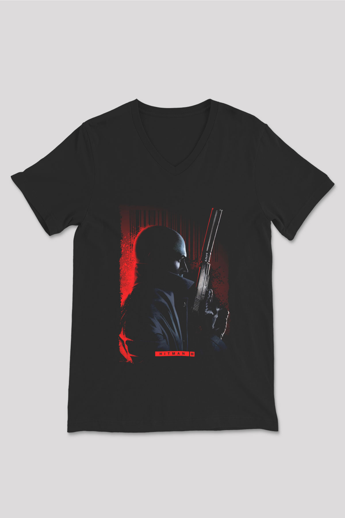 Hitman Siyah Unisex V Yaka Tişört