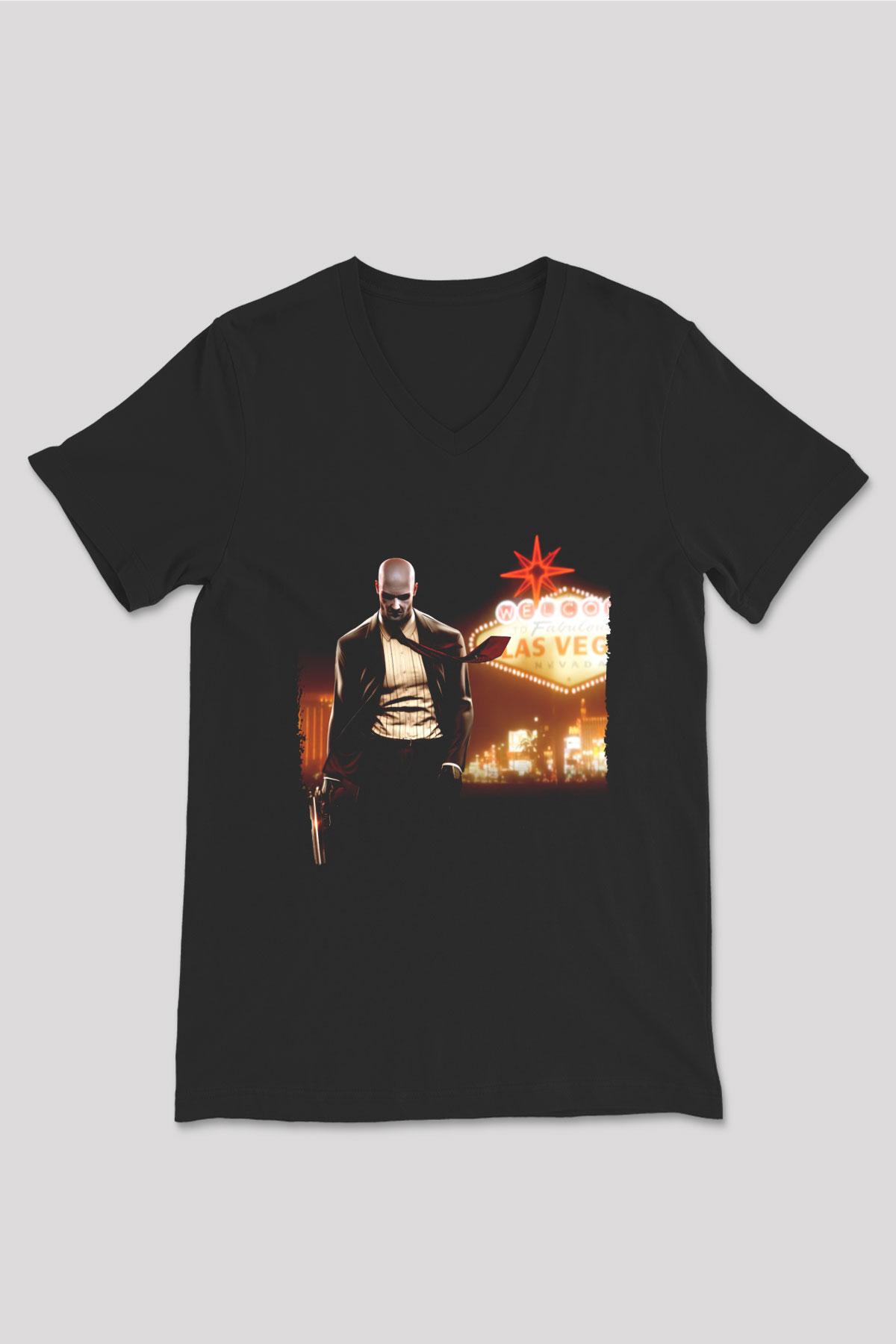 Hitman Siyah Unisex V Yaka Tişört