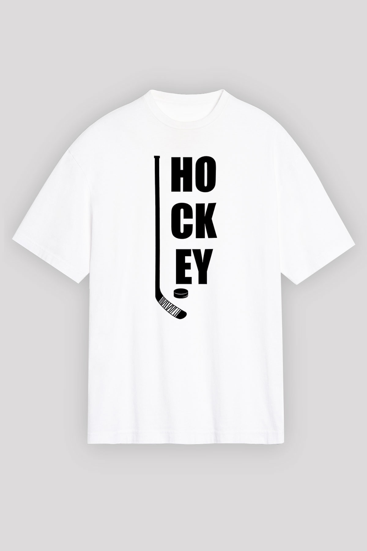 Hokey Baskılı Unisex Beyaz Oversize Tişört - Tshirt