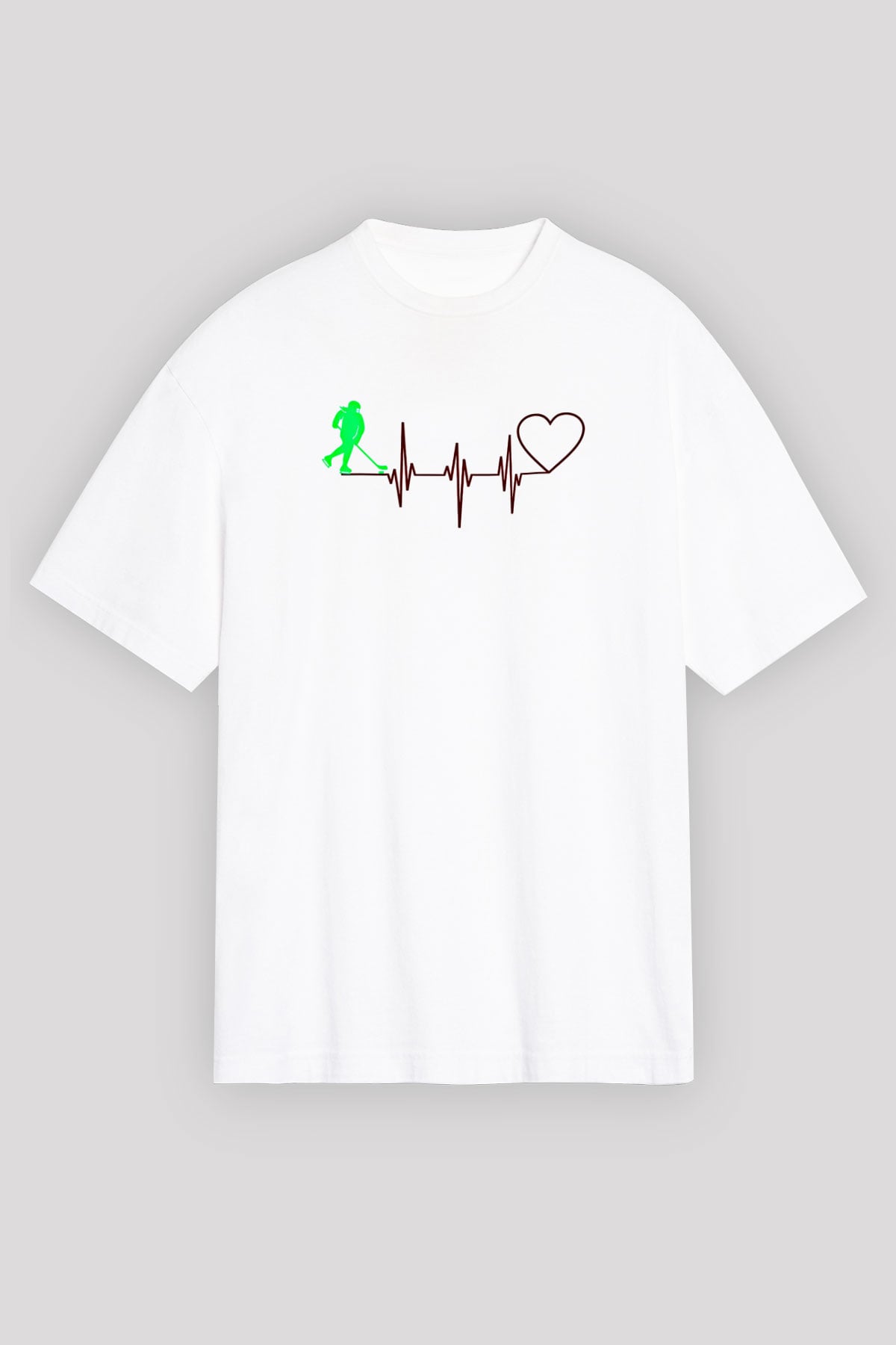 Hokey Baskılı Unisex Beyaz Oversize Tişört - Tshirt