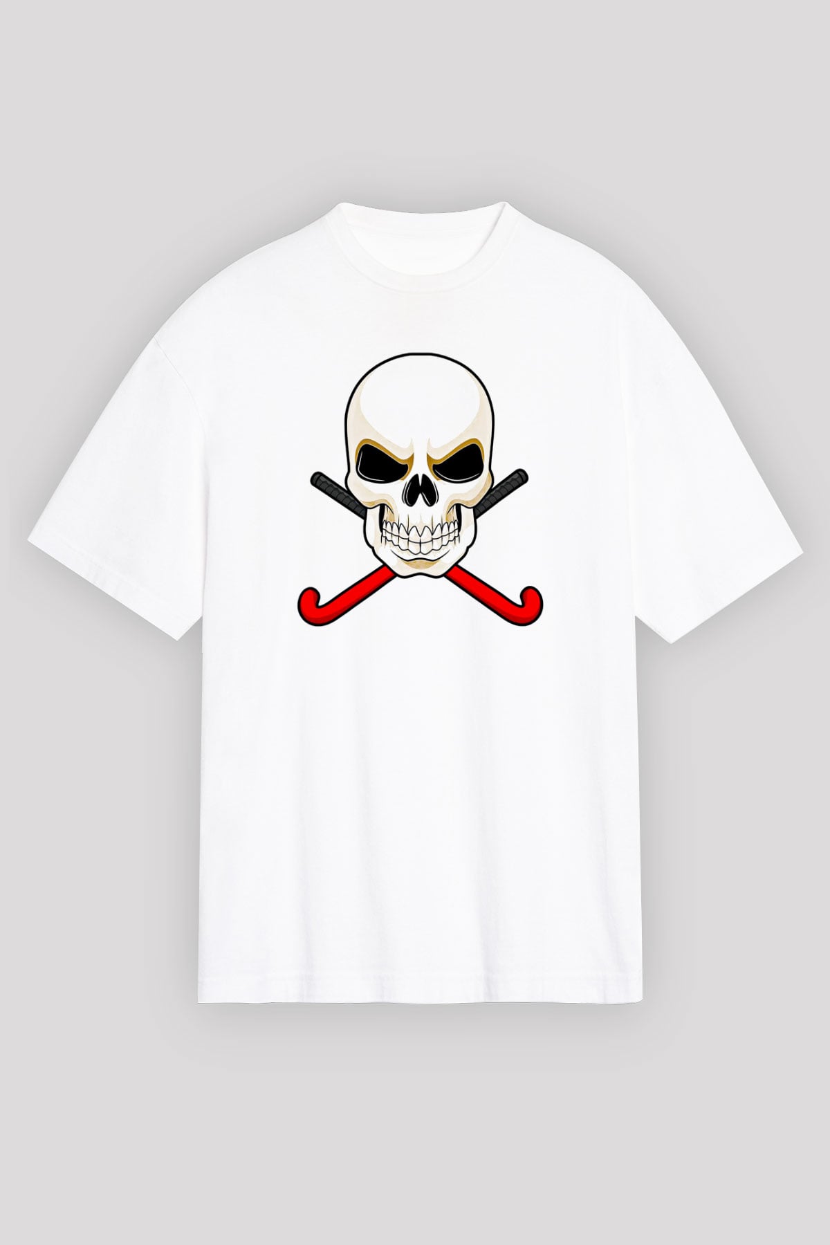Hokey Baskılı Unisex Beyaz Oversize Tişört - Tshirt