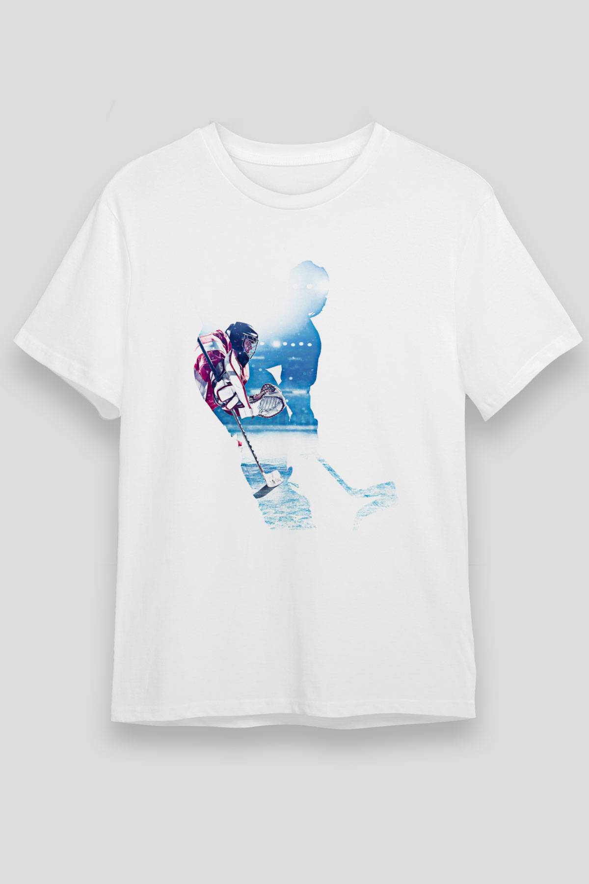 Hokey Baskılı Unisex Beyaz Tişört - Tshirt