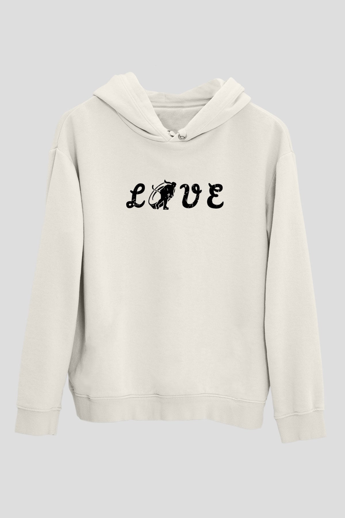 Hokey Baskılı Unisex Ekru Hoodie