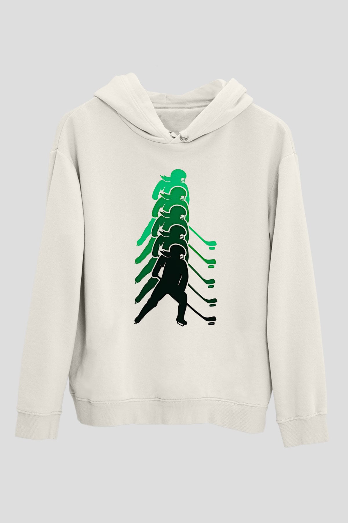 Hokey Baskılı Unisex Ekru Hoodie