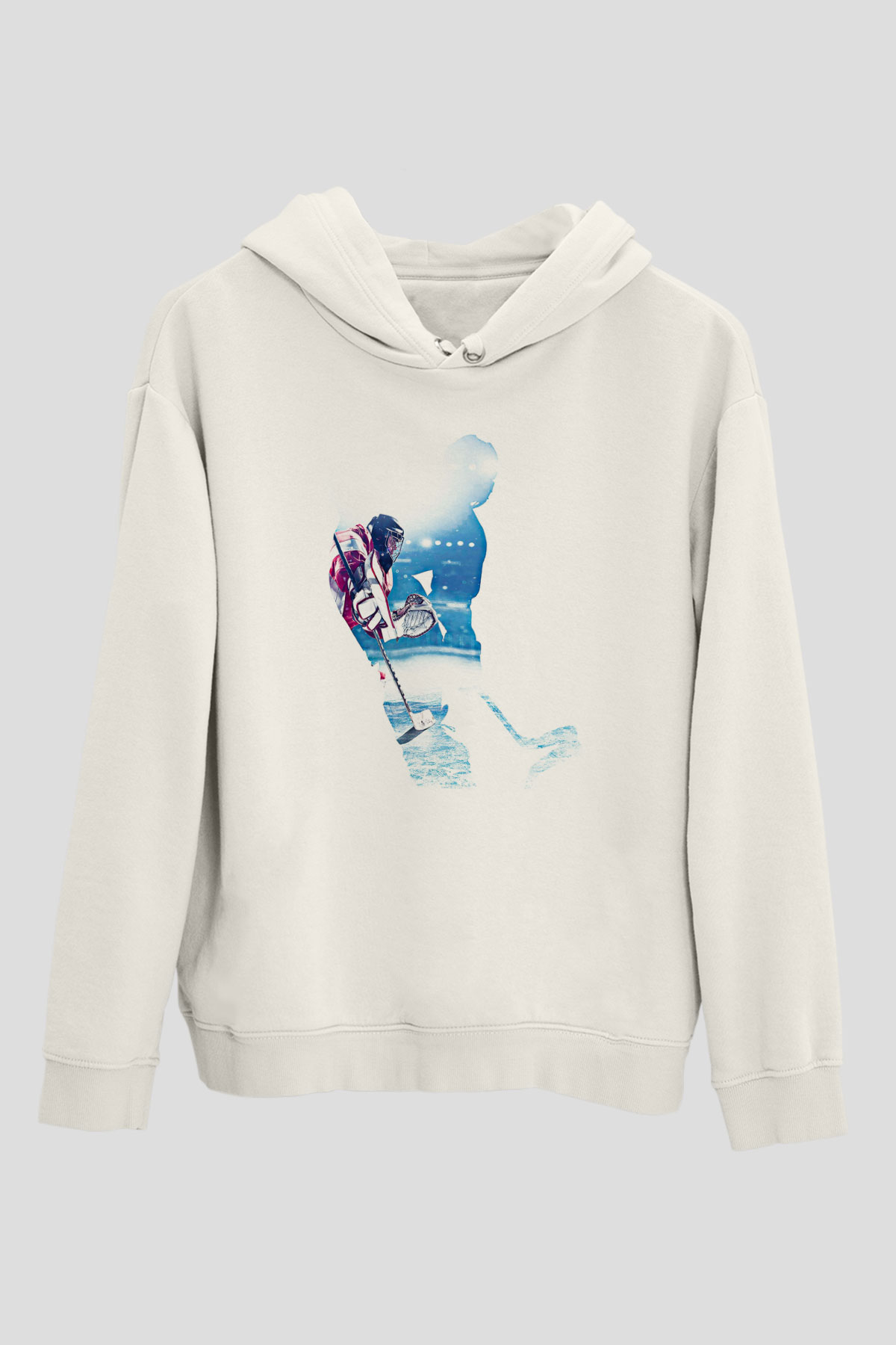 Hokey Baskılı Unisex Ekru Hoodie