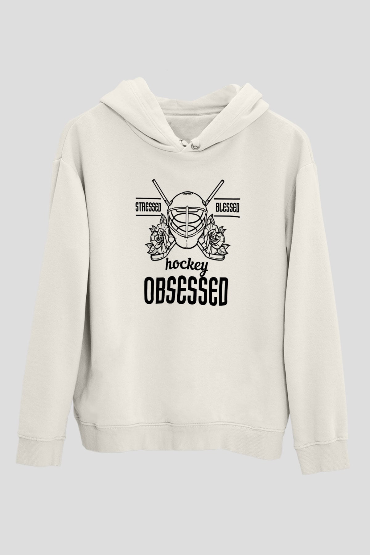 Hokey Baskılı Unisex Ekru Hoodie