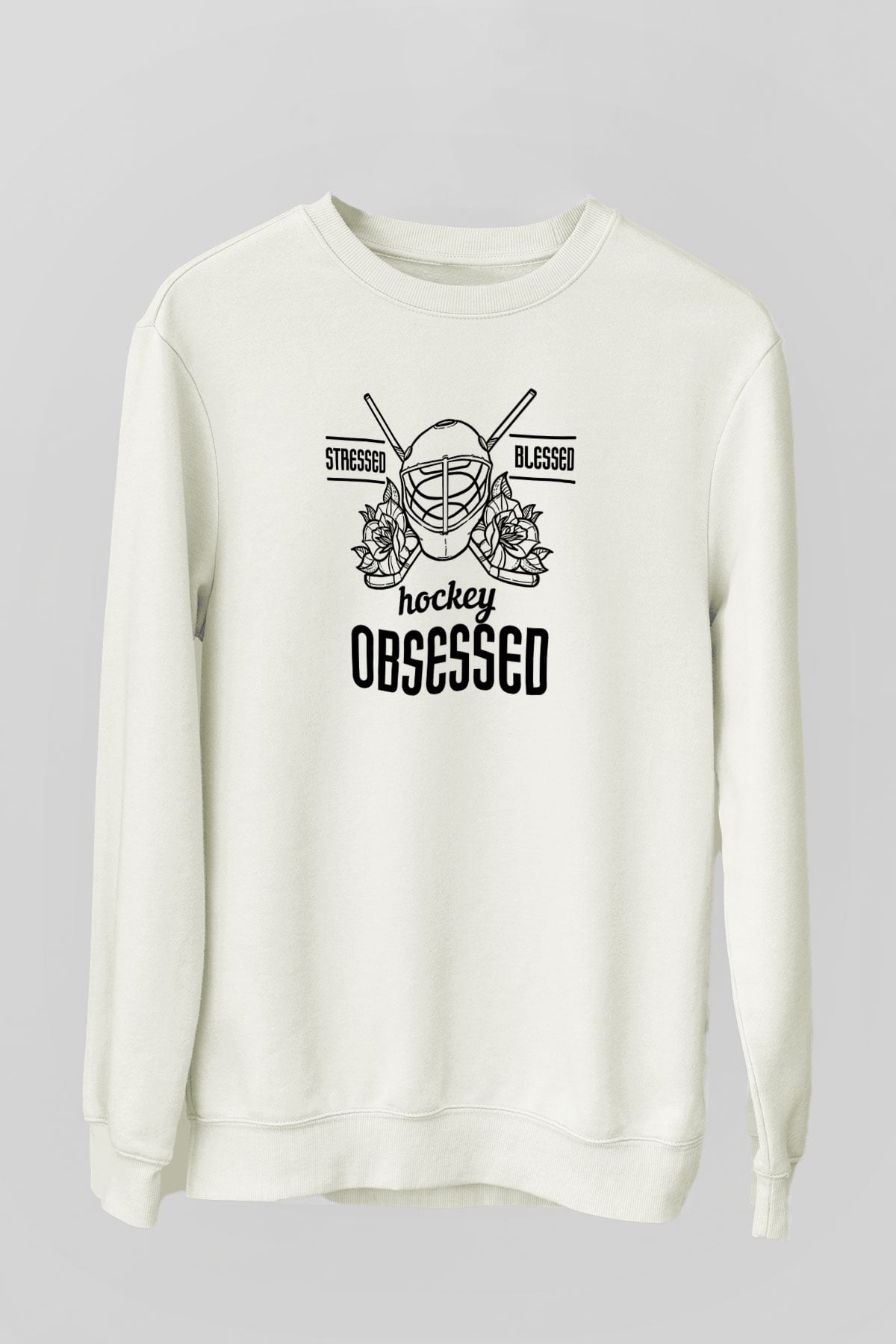 Hokey Baskılı Unisex Ekru Sweatshirt