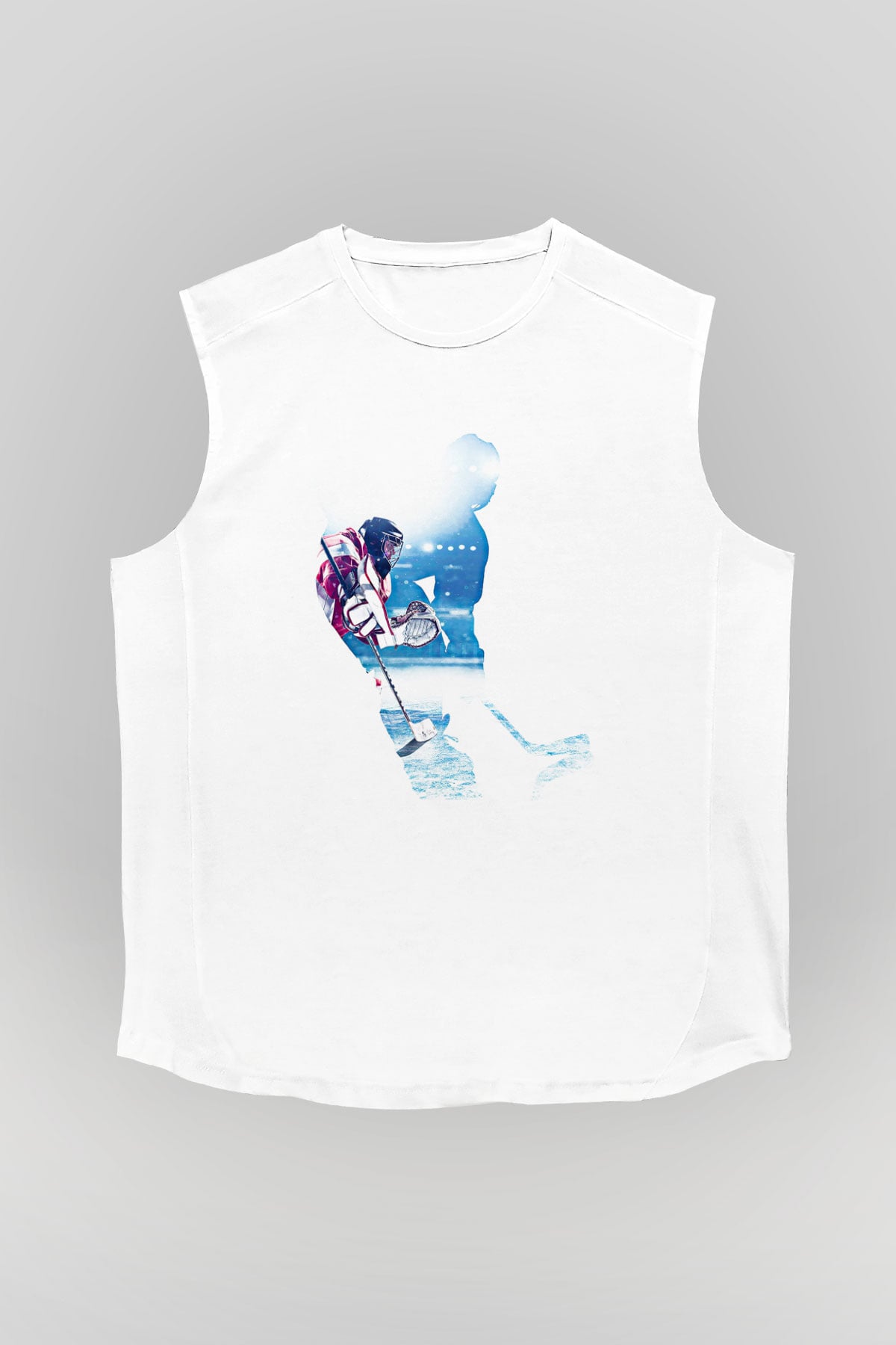 Hokey Baskılı Unisex Kolsuz Beyaz Tişört