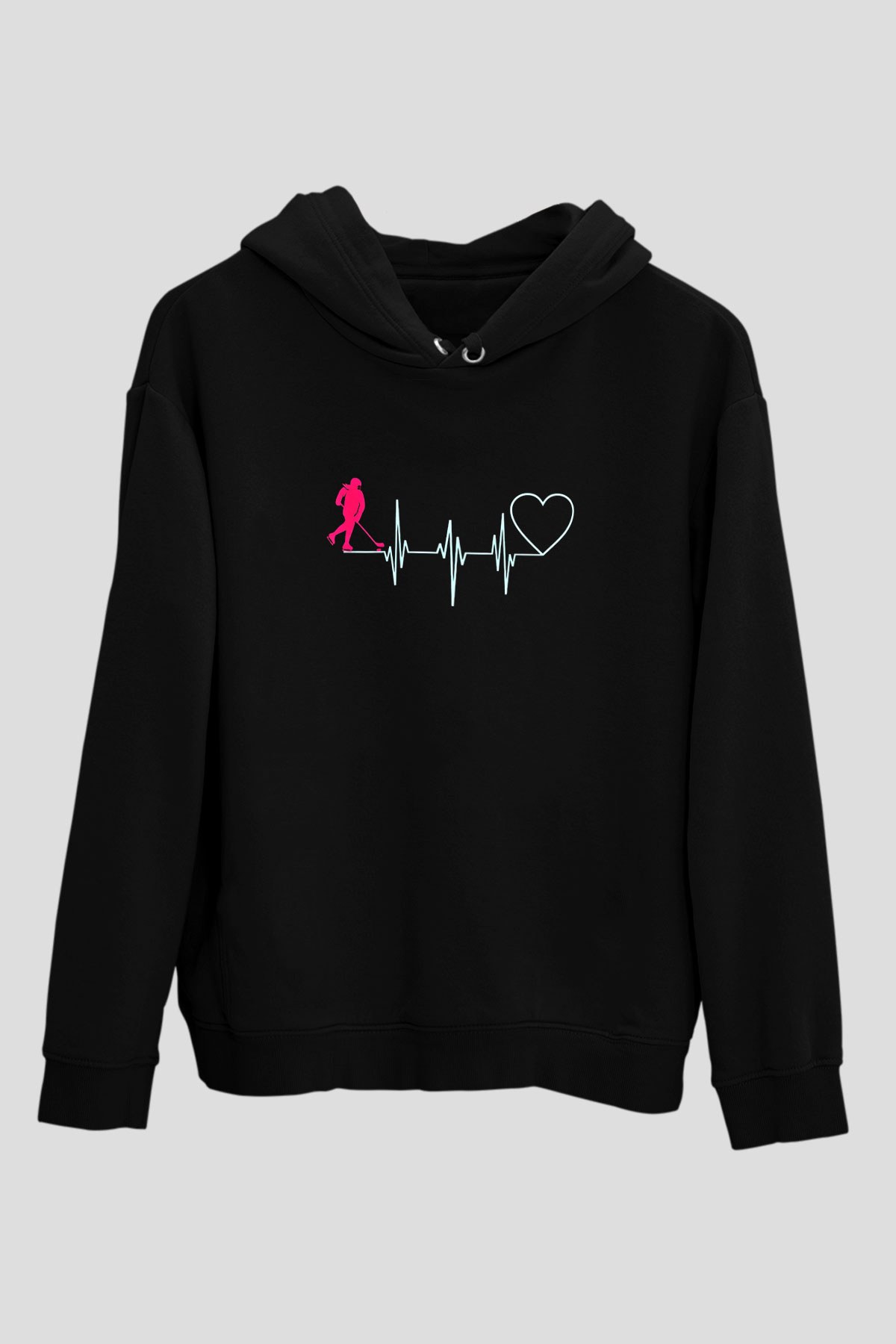 Hokey Baskılı Unisex Siyah Hoodie