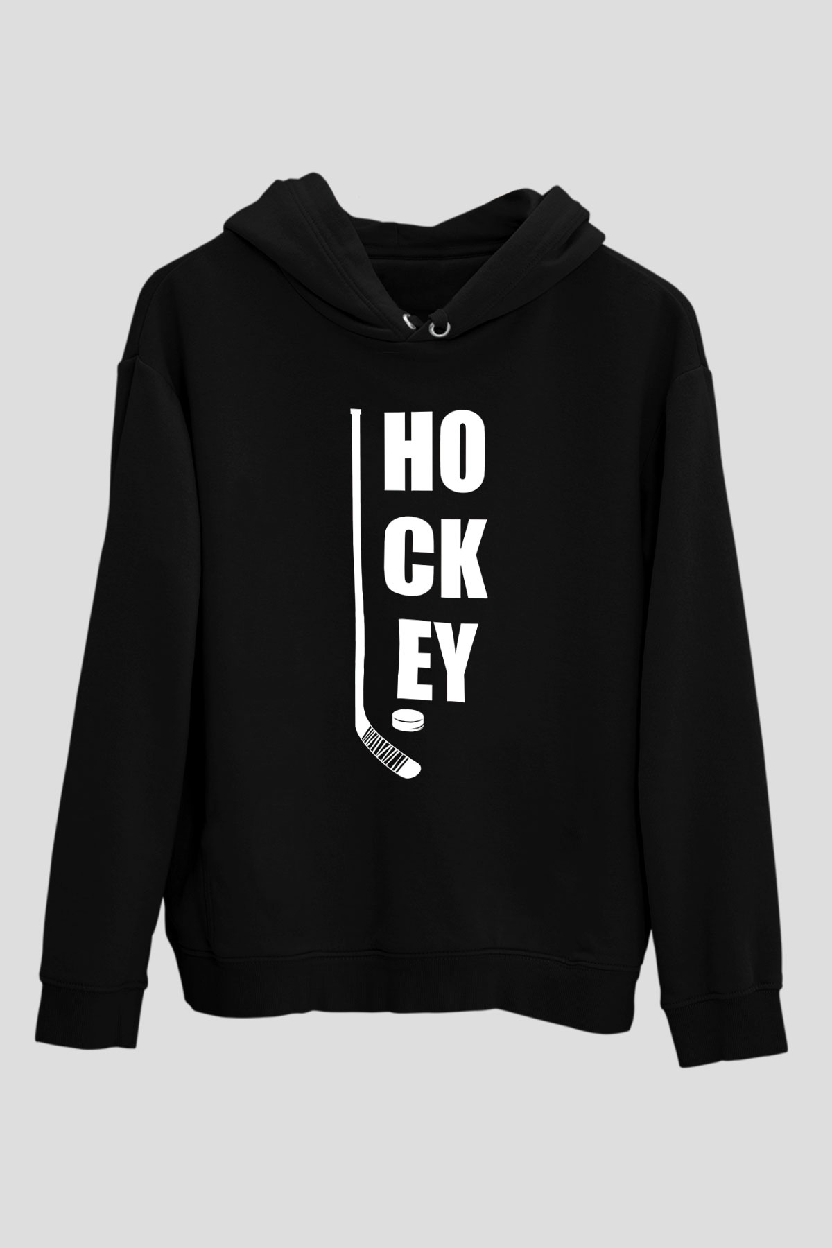 Hokey Baskılı Unisex Siyah Hoodie