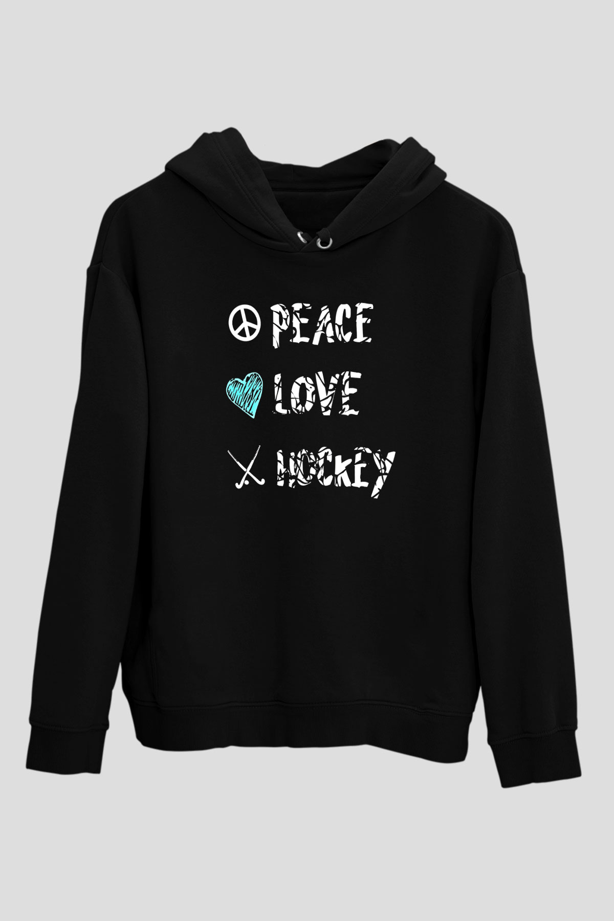Hokey Baskılı Unisex Siyah Hoodie