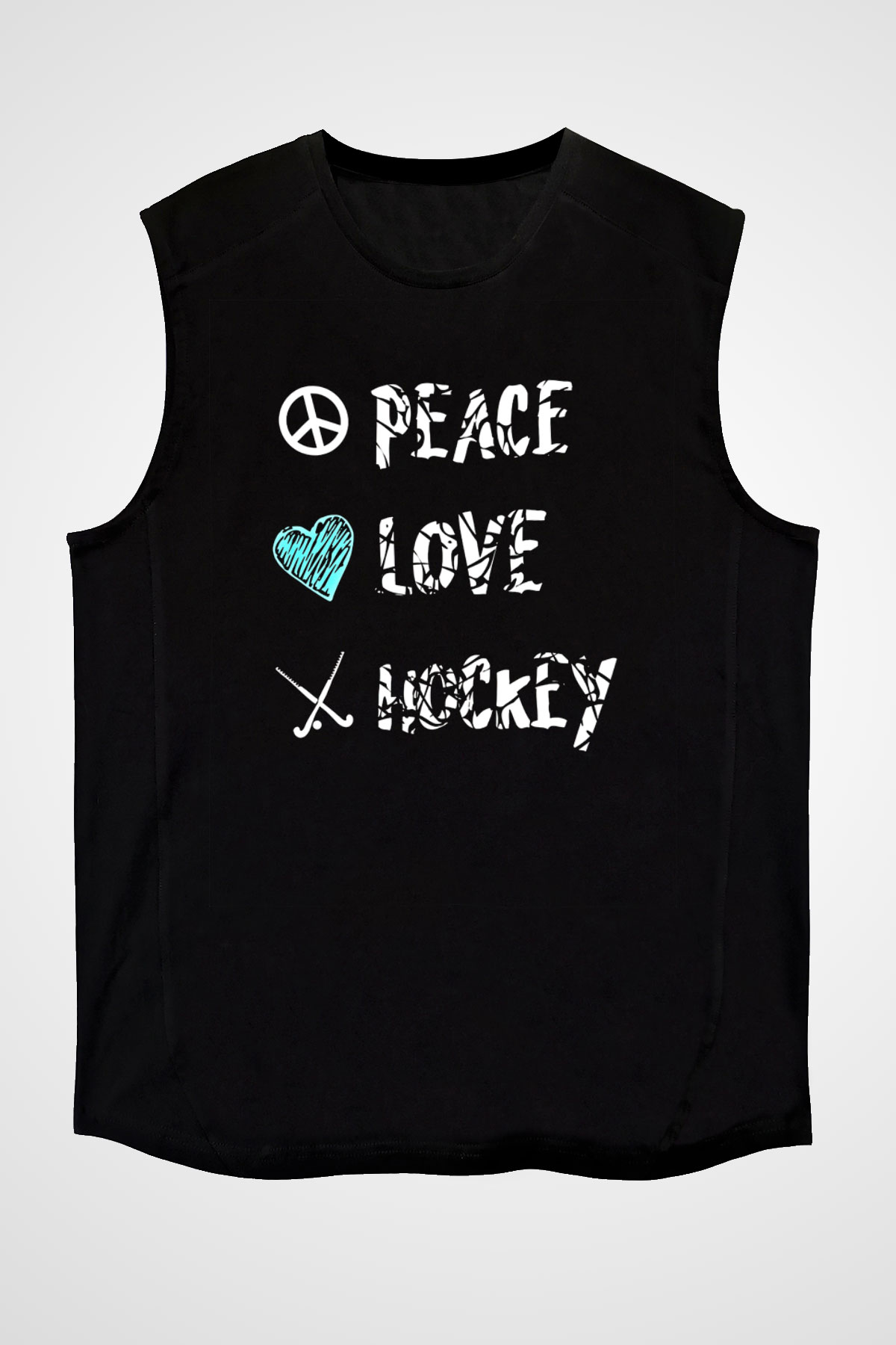 Hokey Baskılı Unisex Siyah Kolsuz Tişört