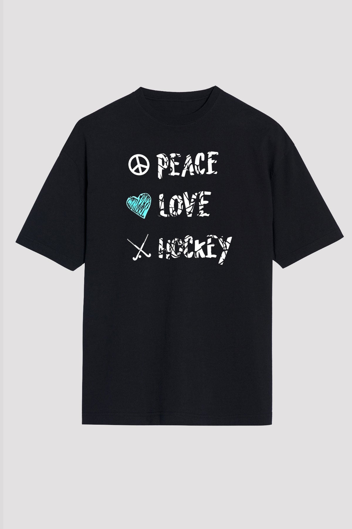 Hokey Baskılı Unisex Siyah Oversize Tişört