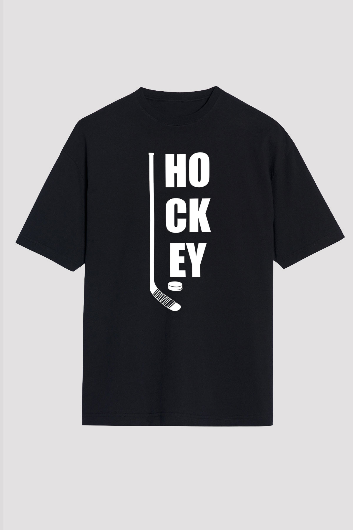 Hokey Baskılı Unisex Siyah Oversize Tişört