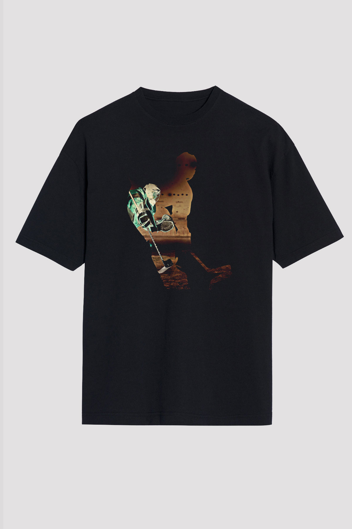 Hokey Baskılı Unisex Siyah Oversize Tişört