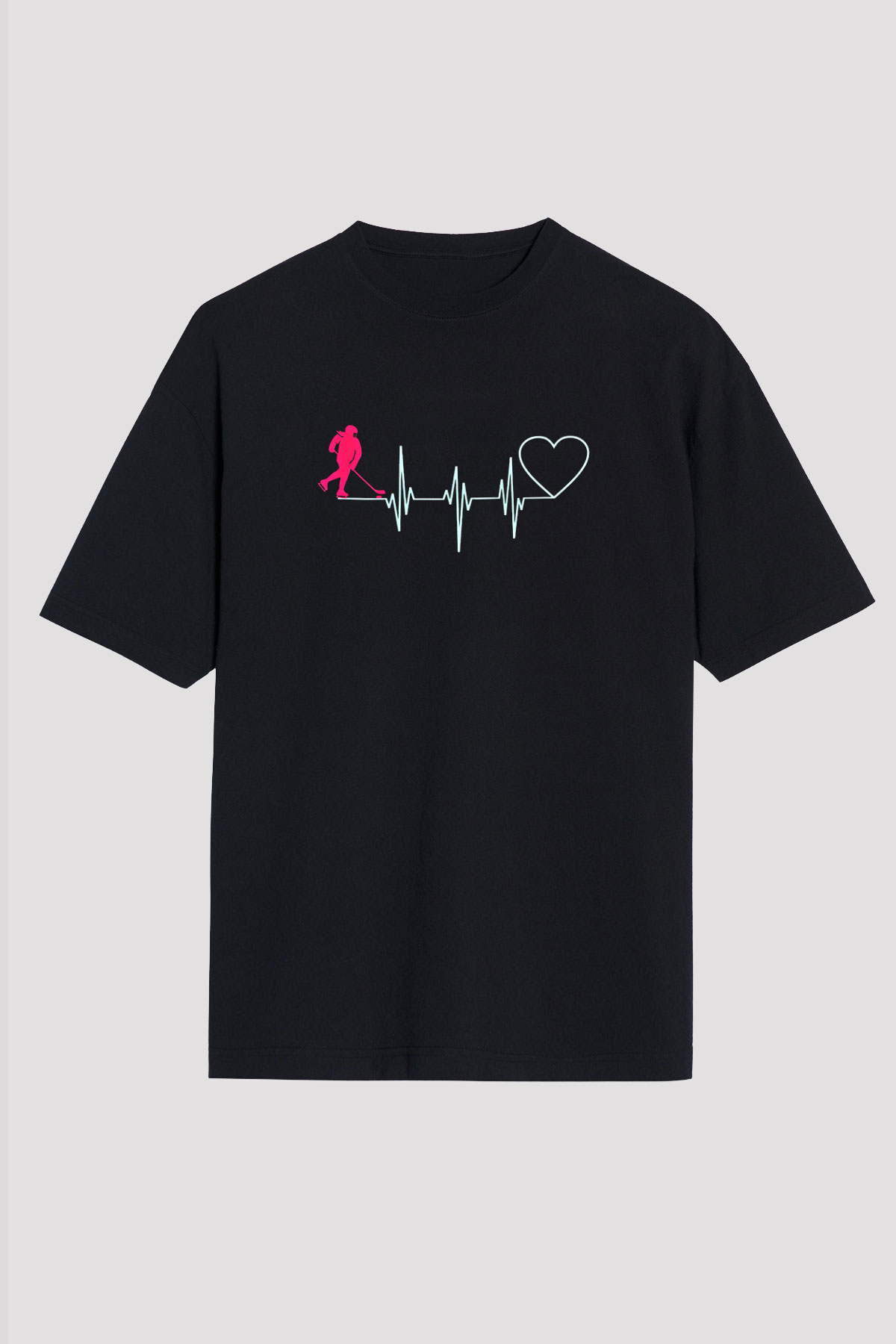 Hokey Baskılı Unisex Siyah Oversize Tişört