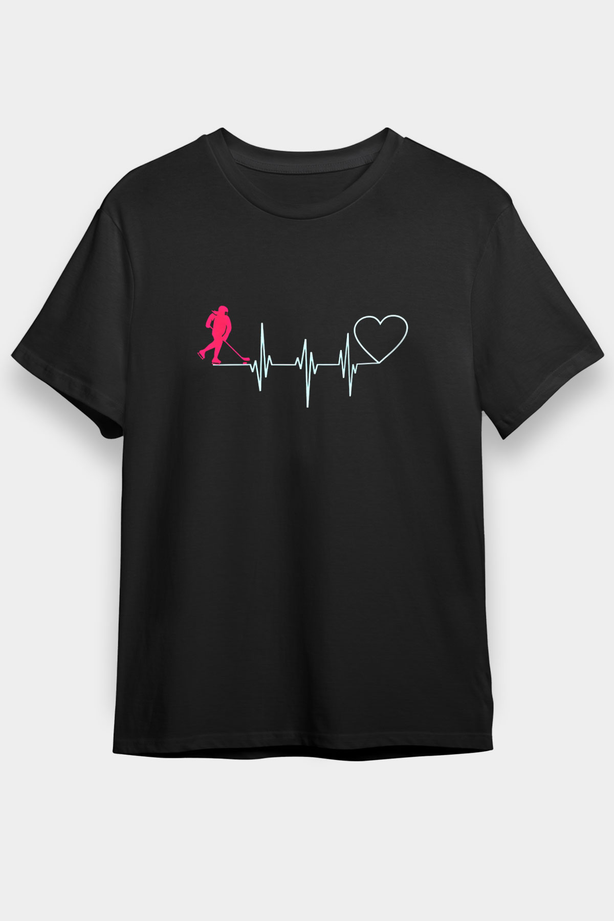 Hokey Baskılı Unisex Siyah Tişört - Tshirt