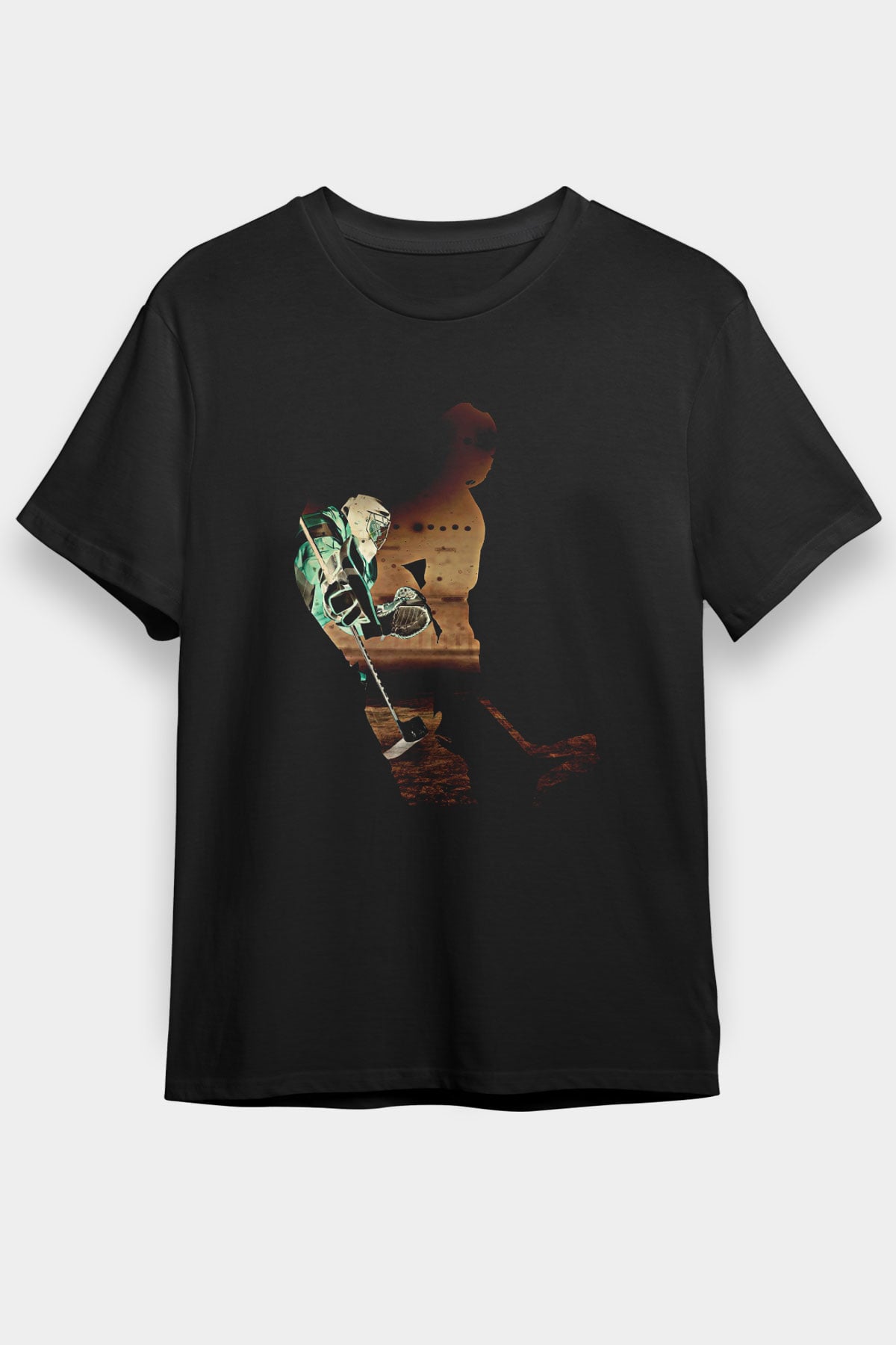 Hokey Baskılı Unisex Siyah Tişört - Tshirt