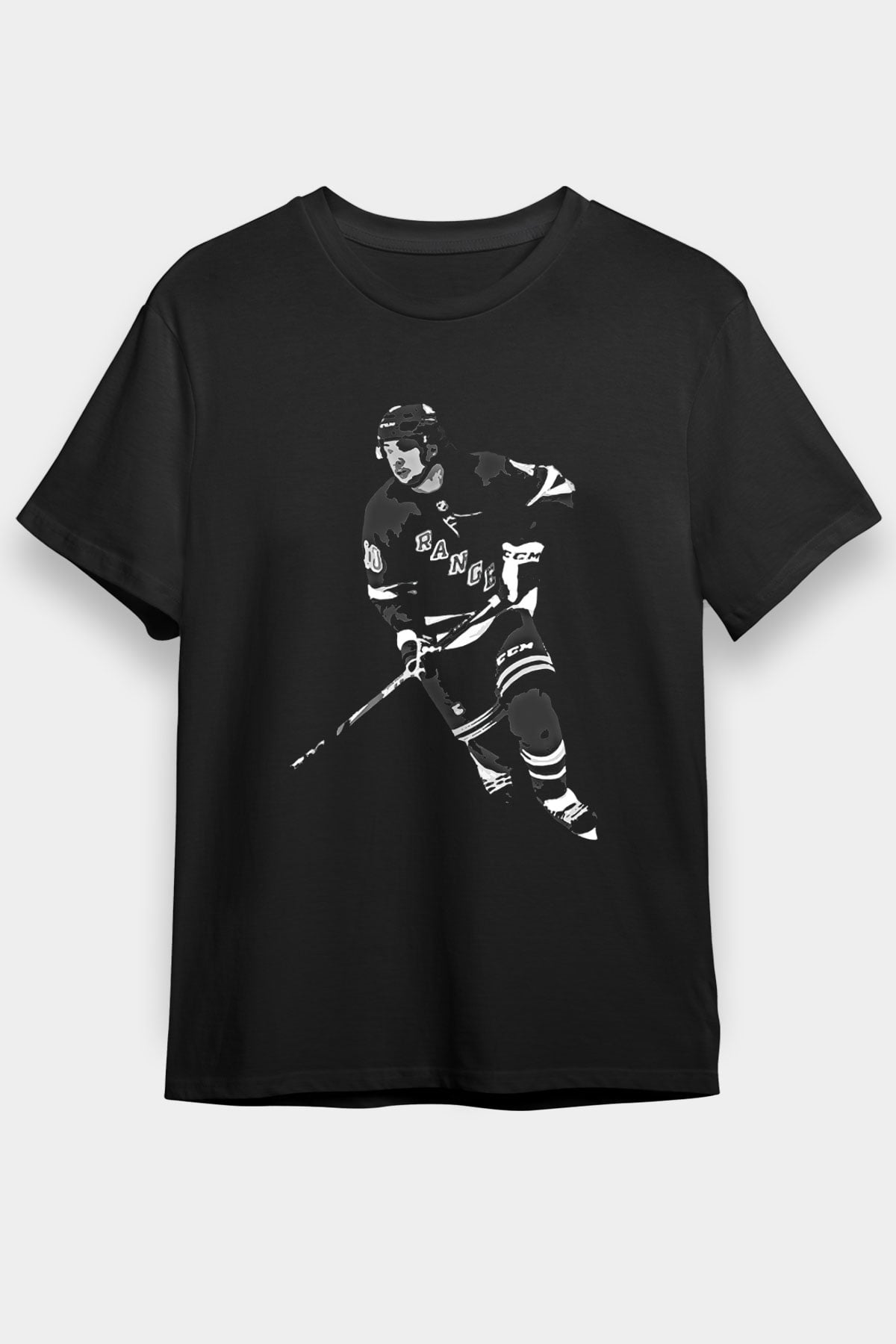 Hokey Baskılı Unisex Siyah Tişört - Tshirt