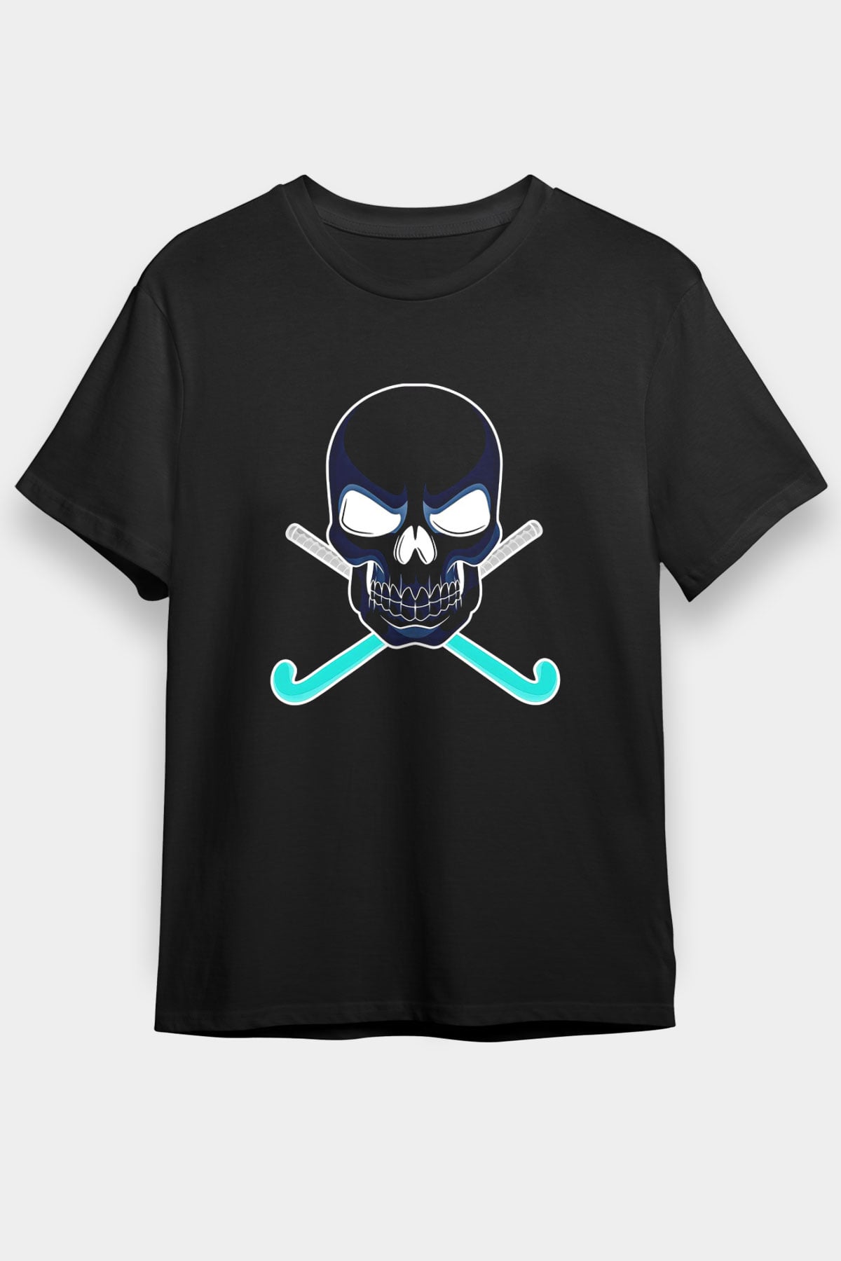 Hokey Baskılı Unisex Siyah Tişört - Tshirt