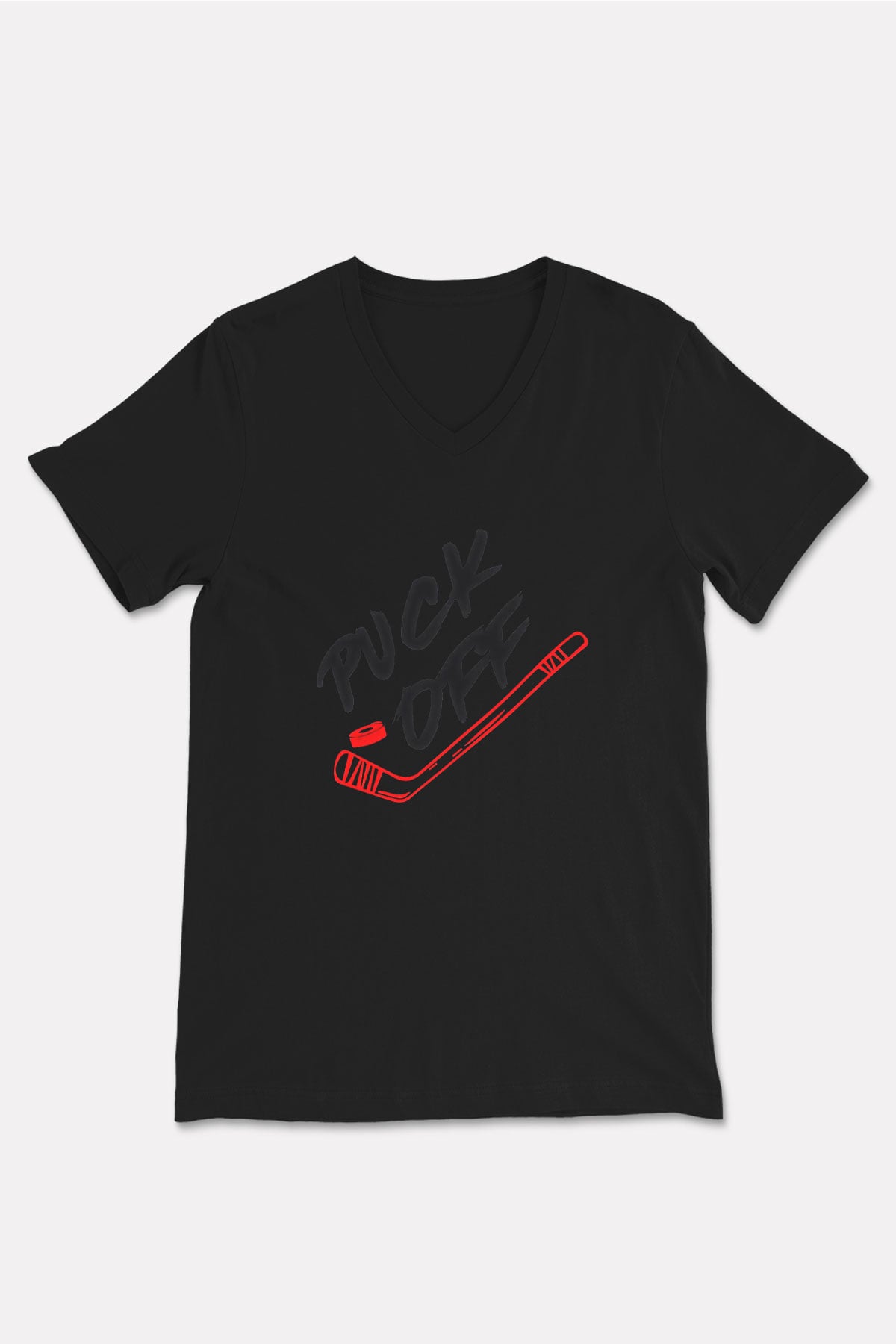 Hokey Baskılı Unisex Siyah V Yaka Tişört