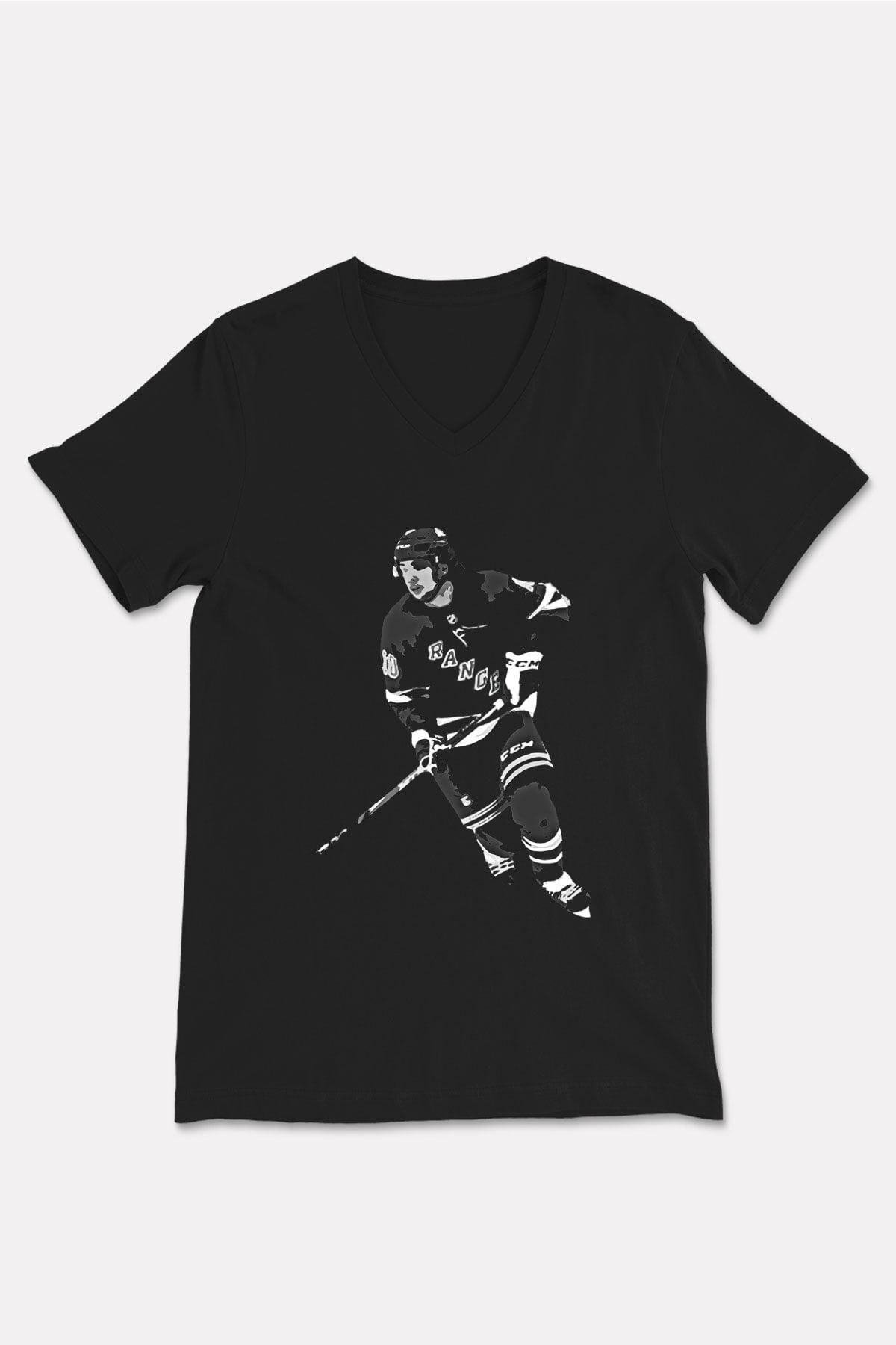 Hokey Baskılı Unisex Siyah V Yaka Tişört