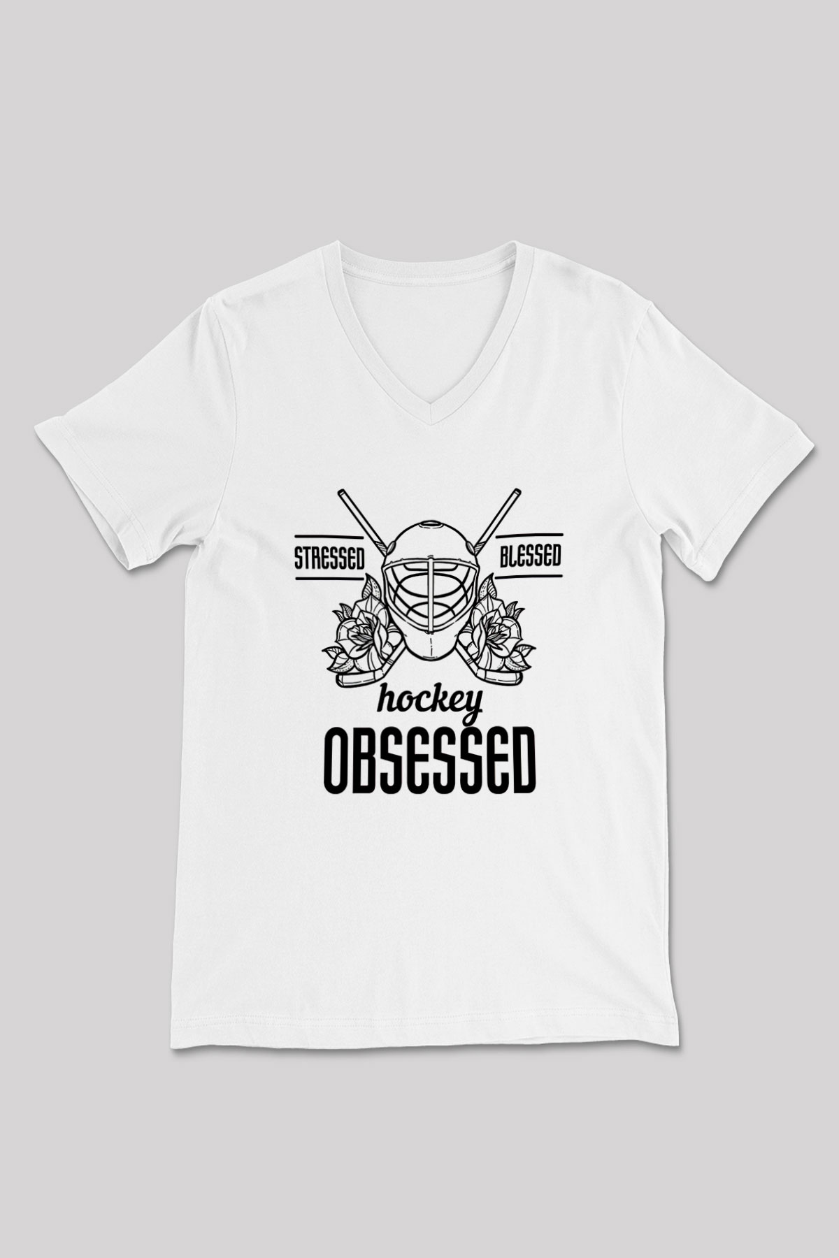 Hokey Baskılı Unisex V Yaka Tişört - Tshirt