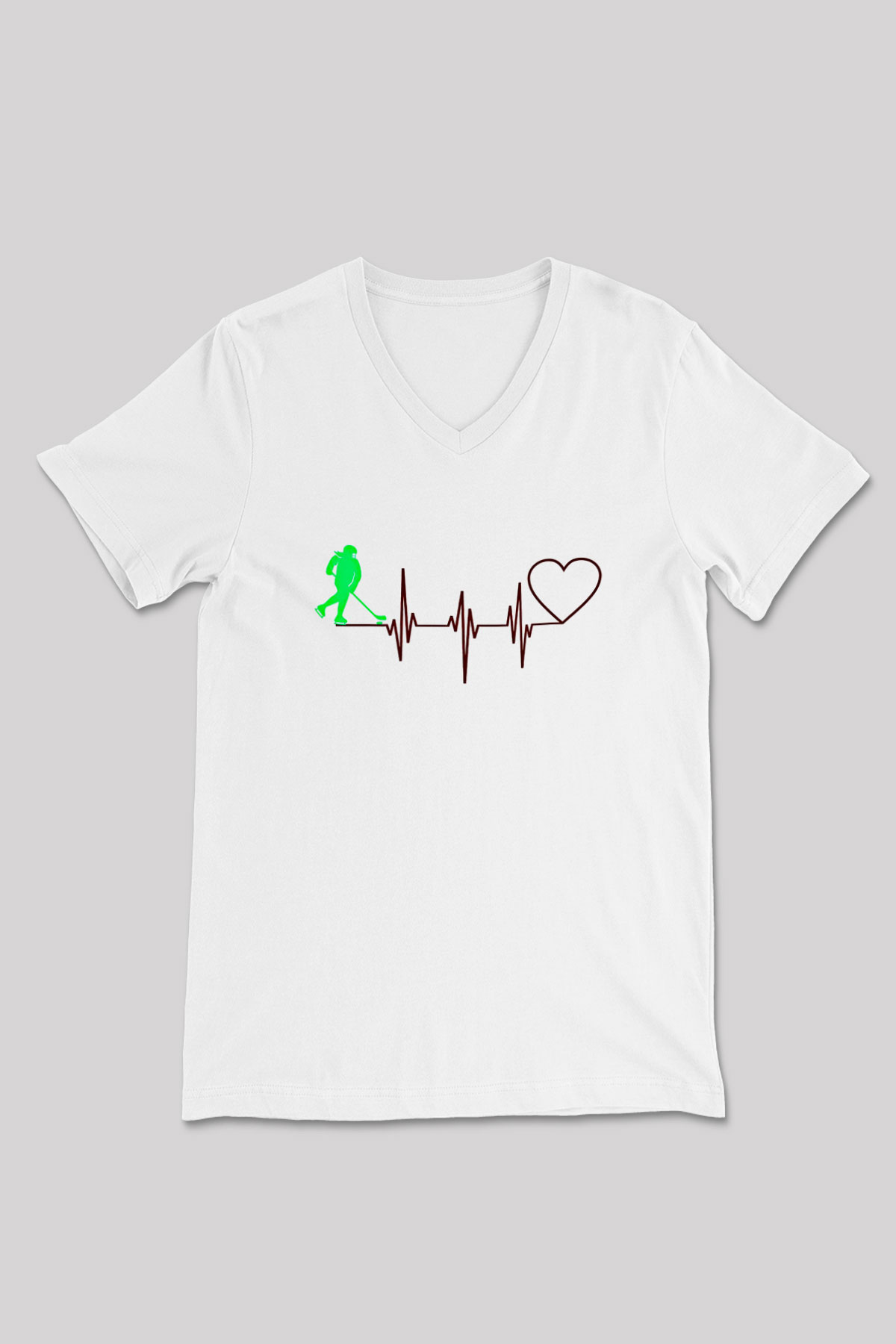 Hokey Baskılı Unisex V Yaka Tişört - Tshirt