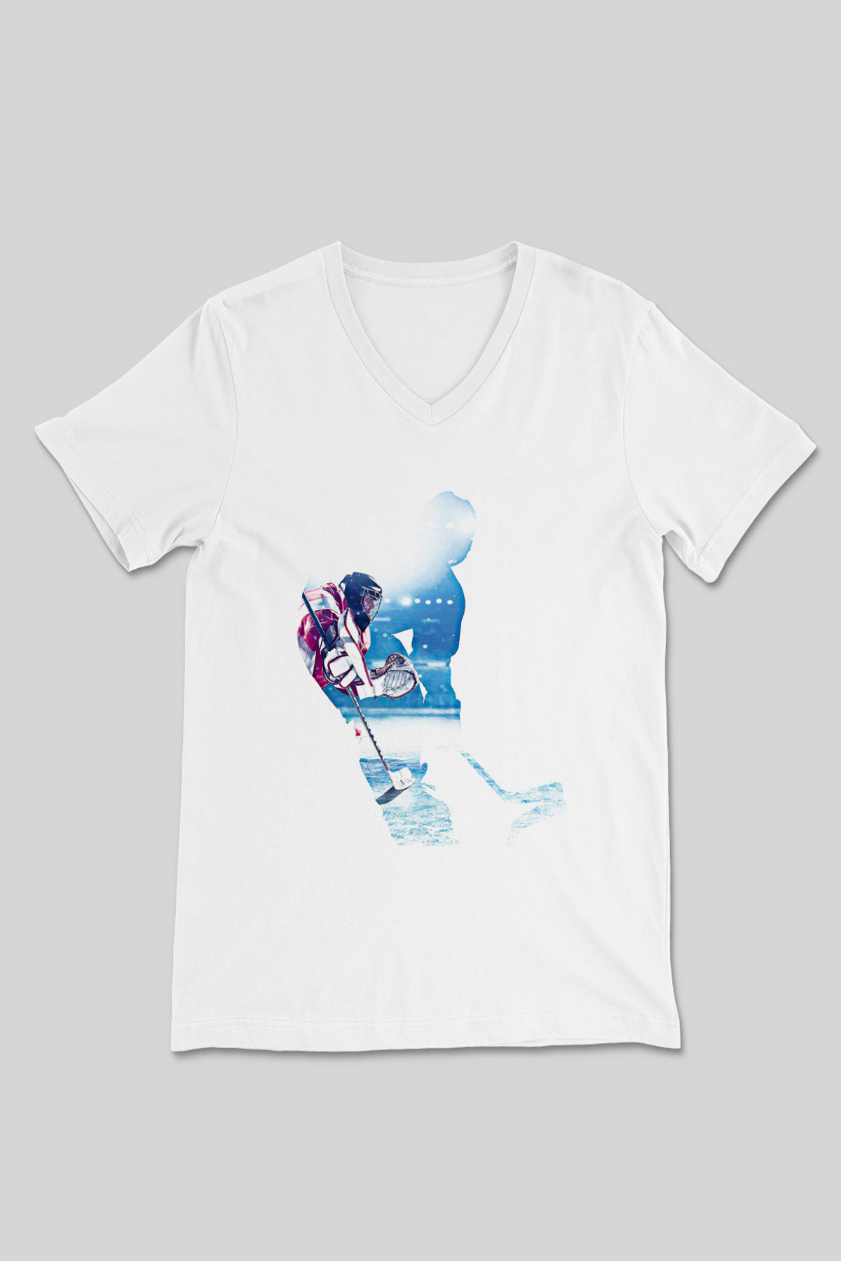 Hokey Baskılı Unisex V Yaka Tişört - Tshirt