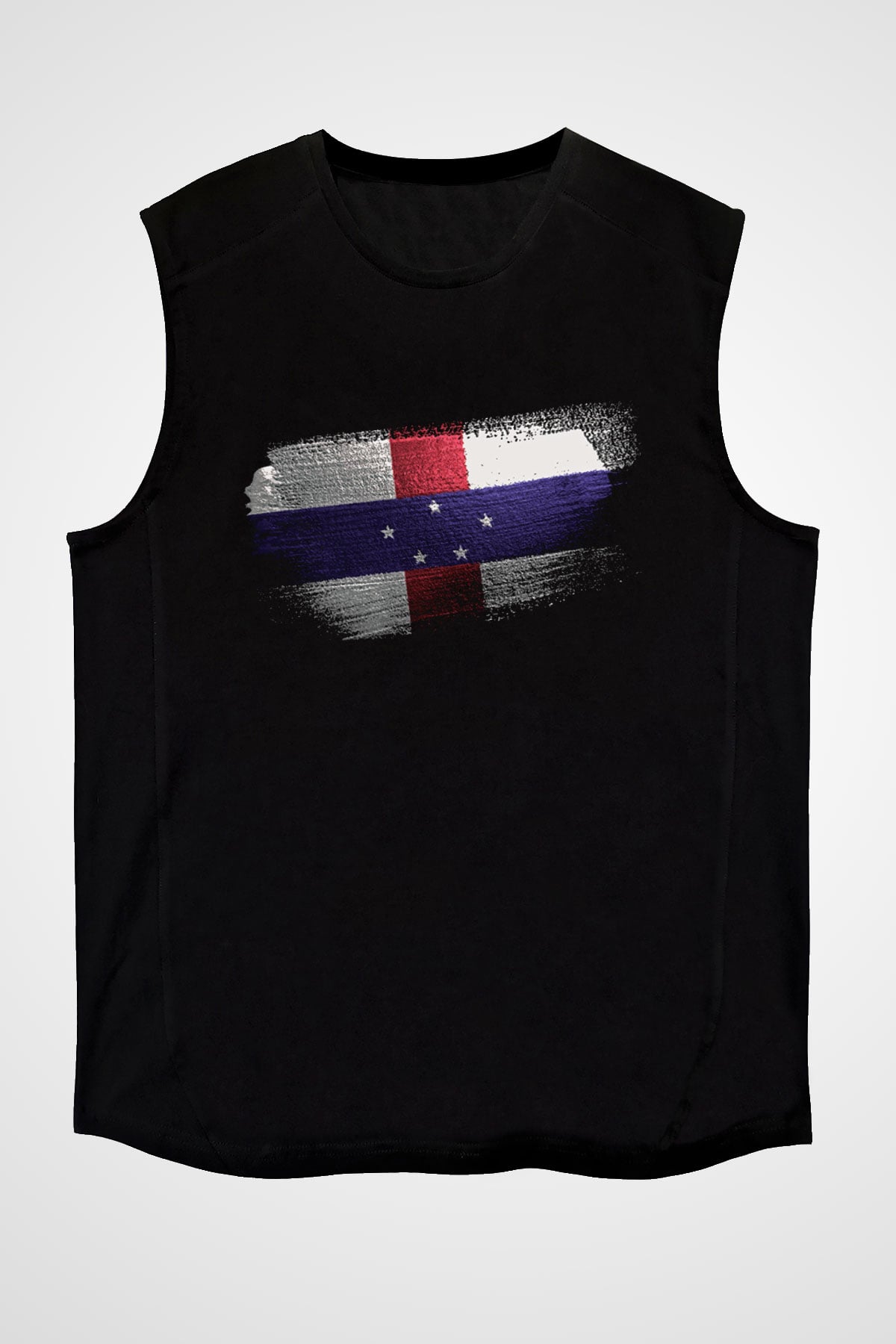 Hollanda Antilleri - Netherlands Antilles Bayrağı Baskılı Unisex Siyah Kolsuz Tişört
