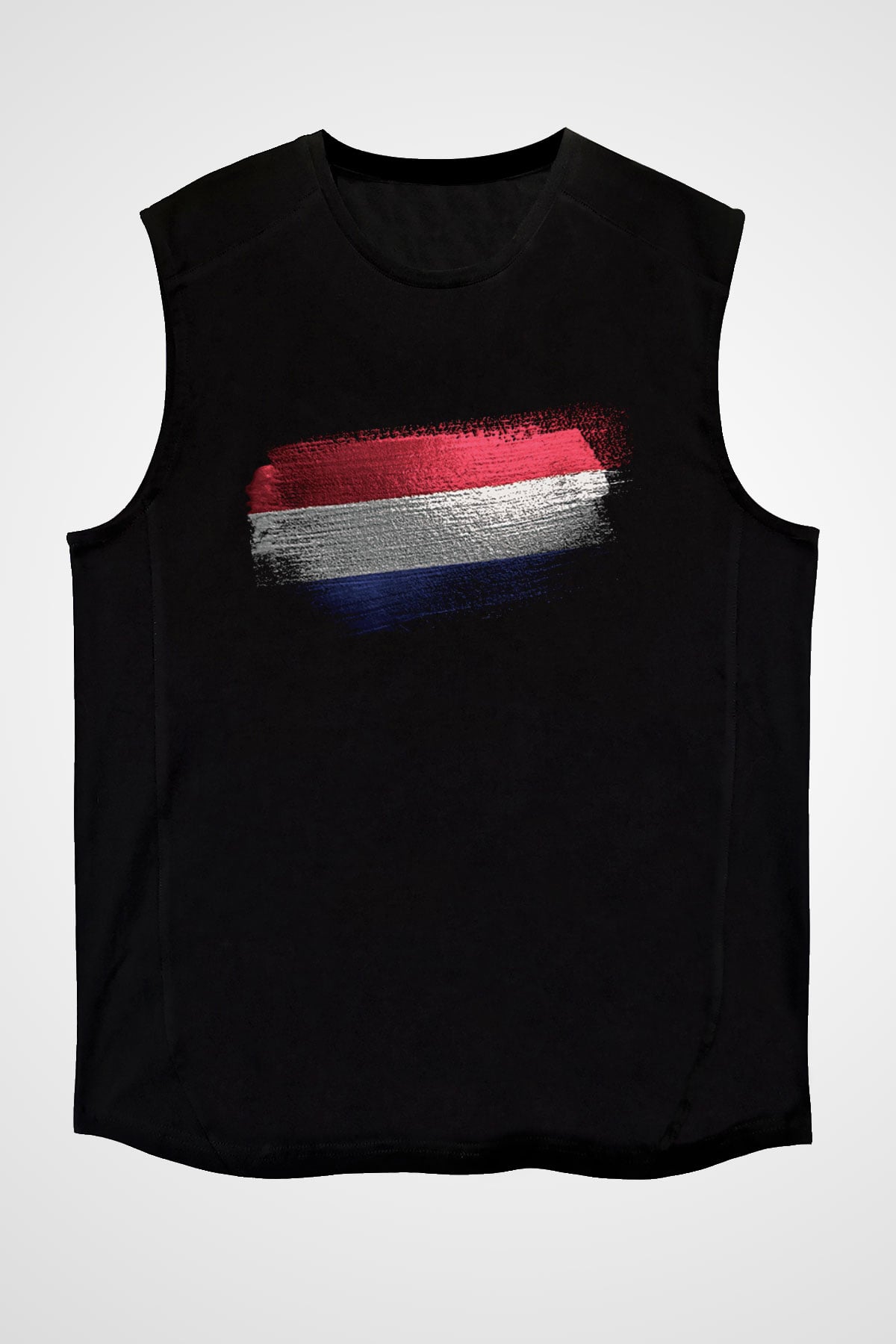 Hollanda - Netherlands Bayrağı Baskılı Unisex Siyah Kolsuz Tişört