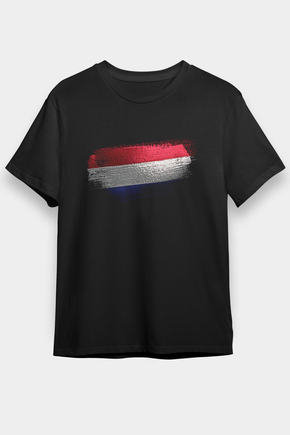 Hollanda - Netherlands Bayrağı Baskılı Unisex Siyah Tişört