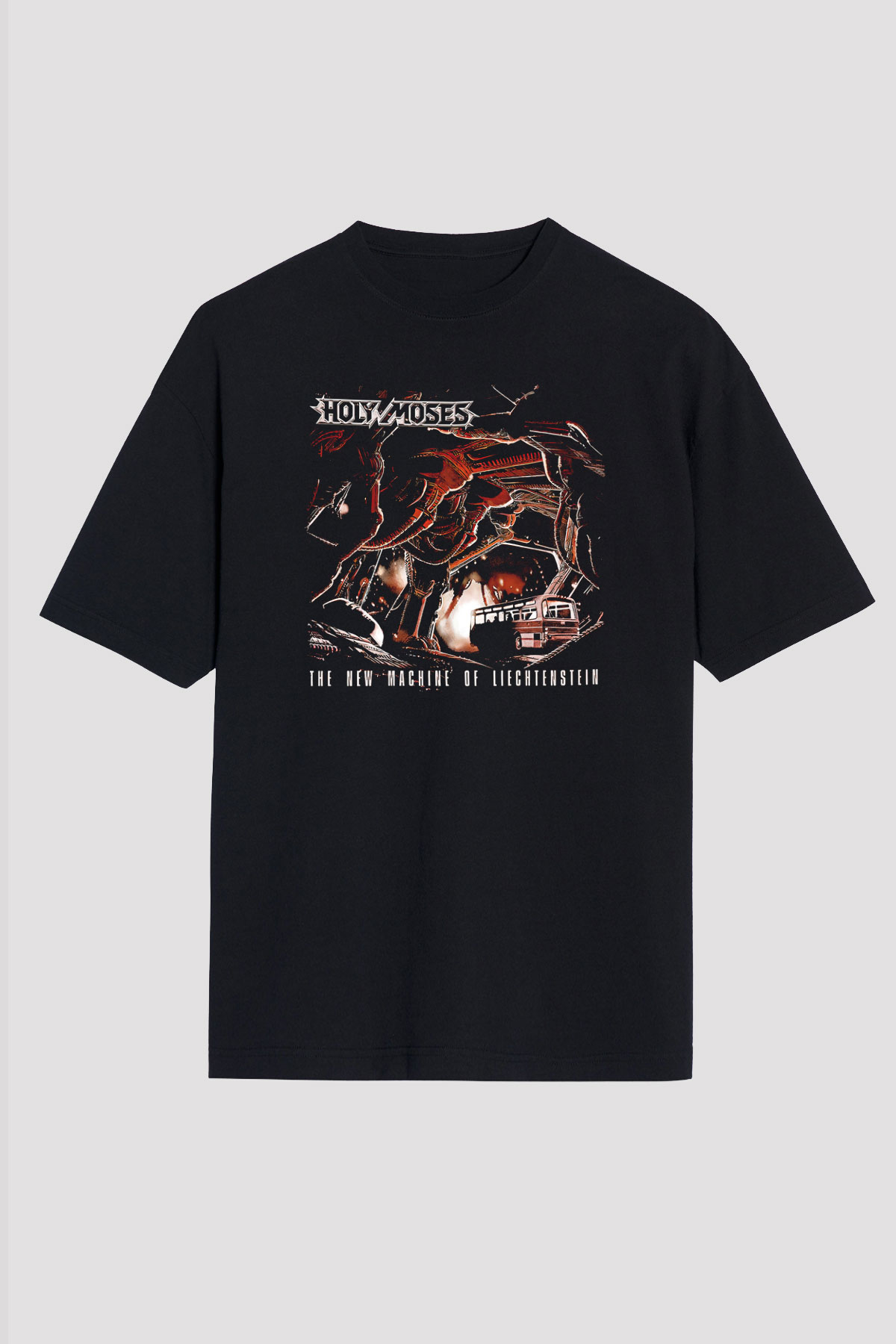 Holy Moses Baskılı Unisex Siyah Oversize Tişört - Tshirt