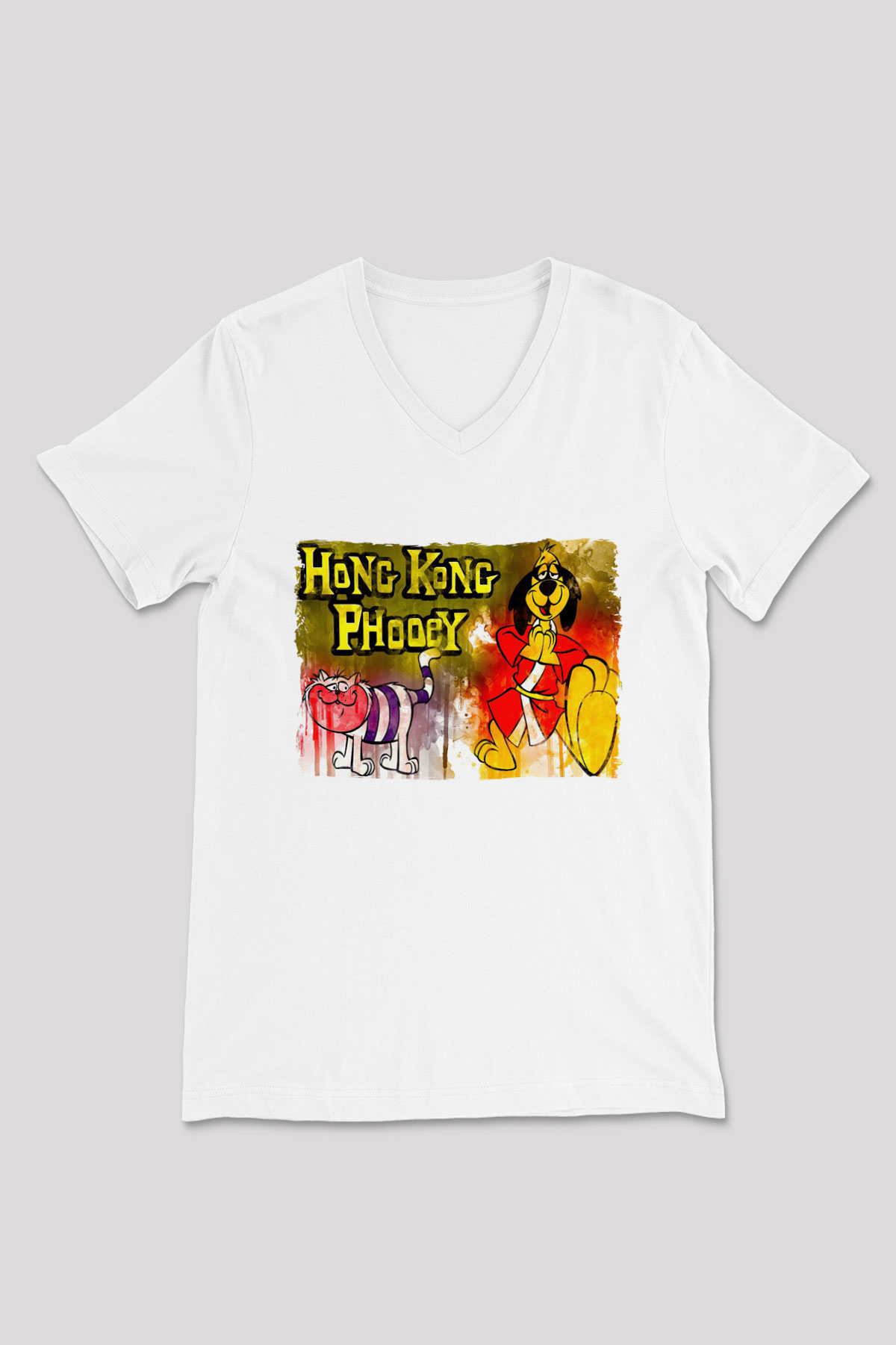 Hong Kong Phooey Beyaz Unisex  V Yaka Tişört