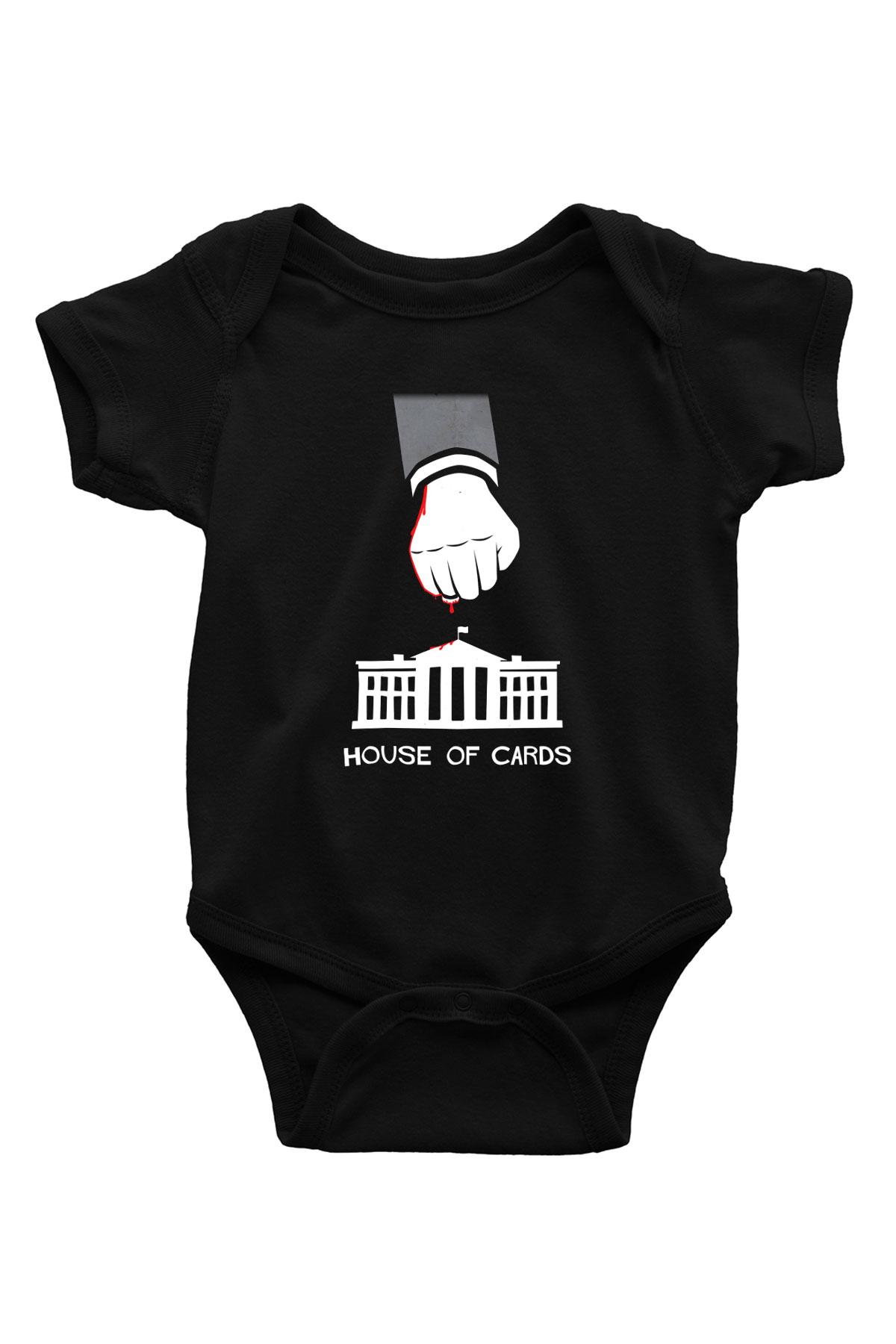 House of Cards Baskılı Siyah Bebek Body - Zıbın