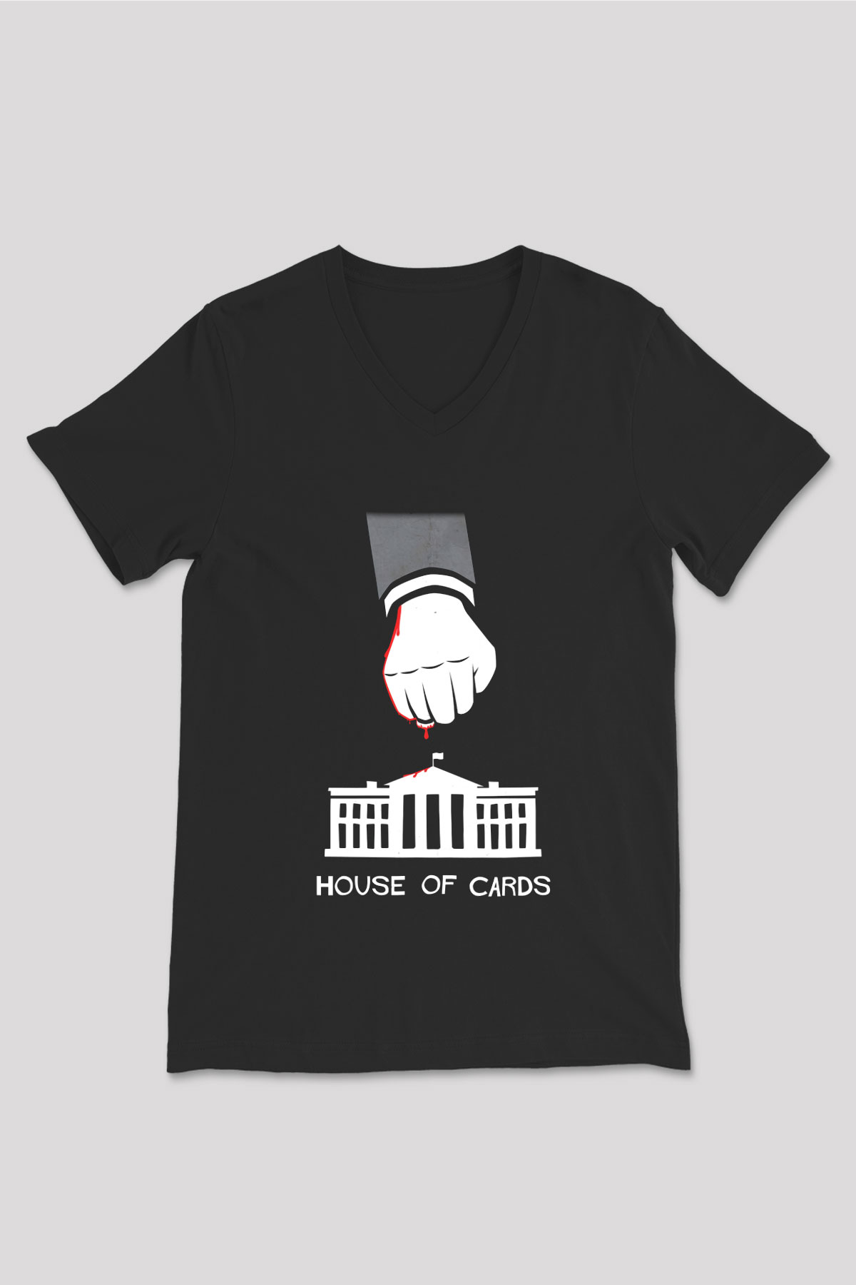 House of Cards Siyah Unisex V Yaka Tişört T-Shirt