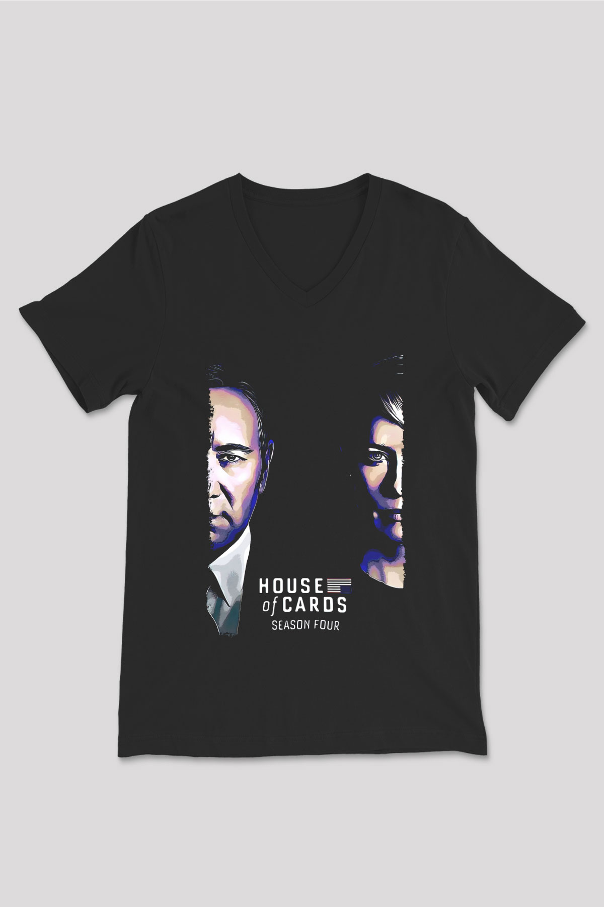 House of Cards Siyah Unisex V Yaka Tişört