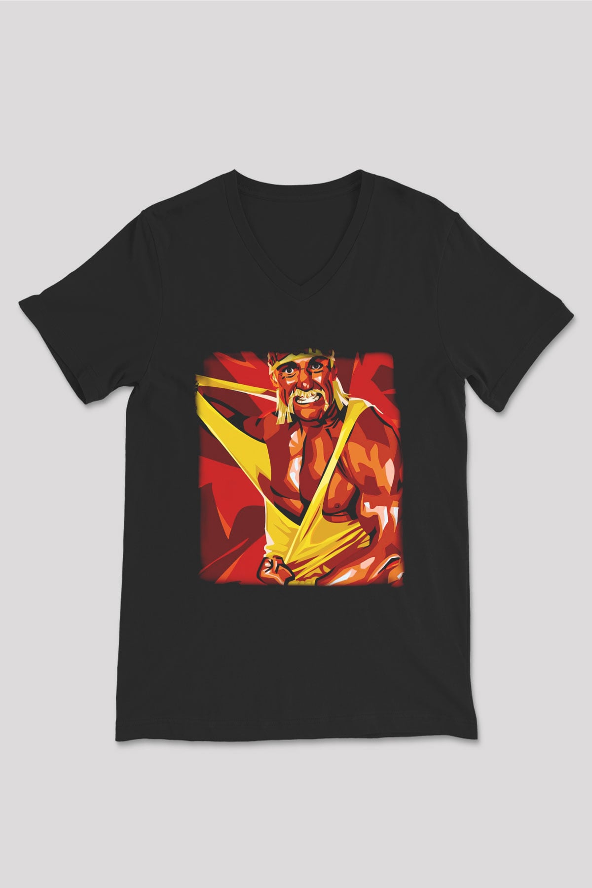 Hulk Hogan Siyah Unisex  V Yaka Tişört