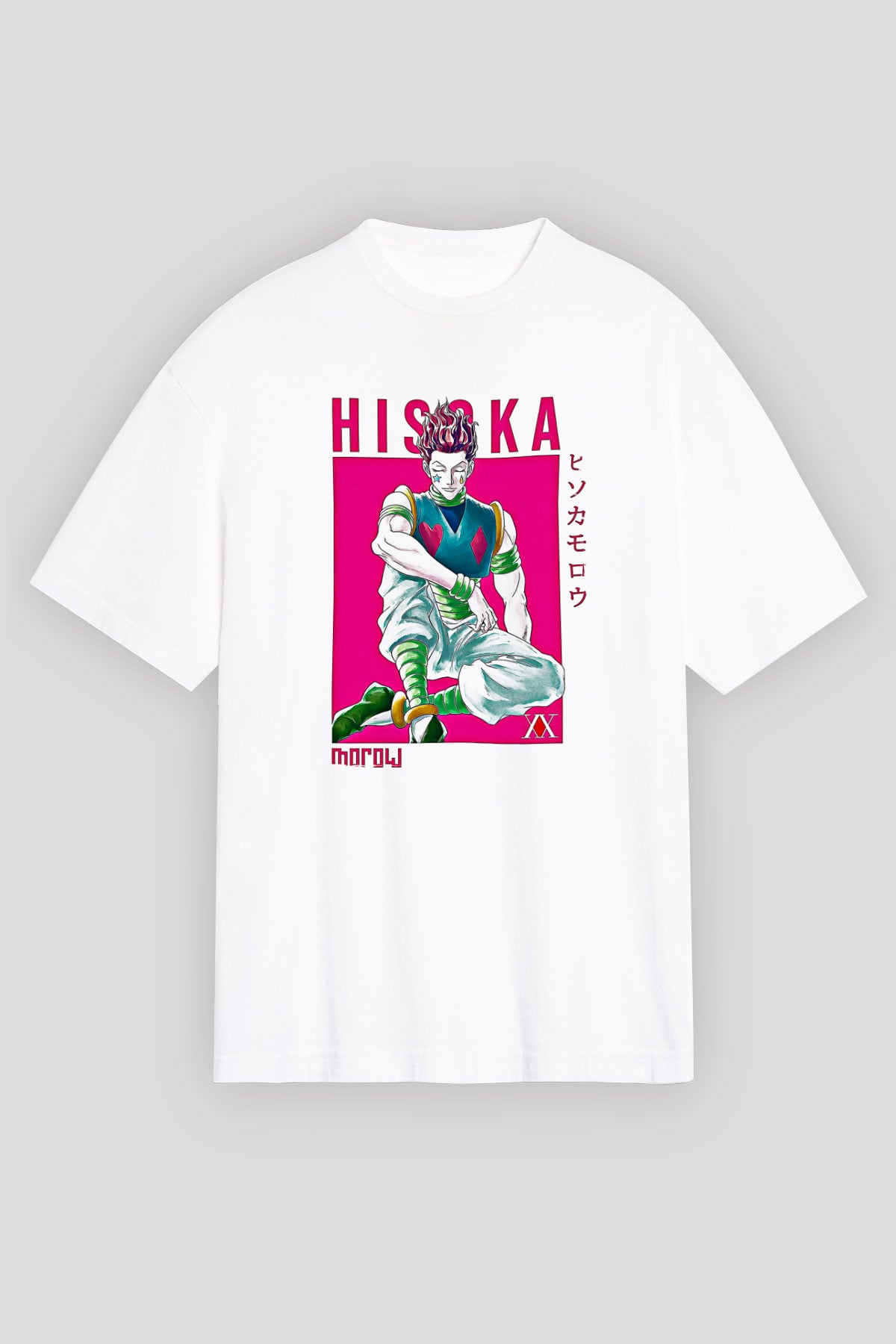 Hunter X Hunter Baskılı Beyaz Unisex Oversize Tişört - Tshirt