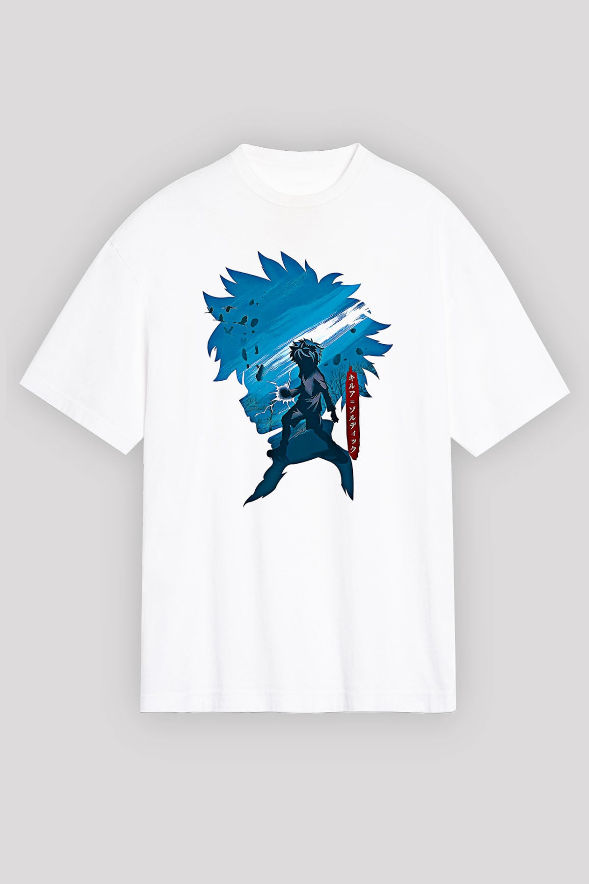 Hunter X Hunter Baskılı Beyaz Unisex Oversize Tişört - Tshirt