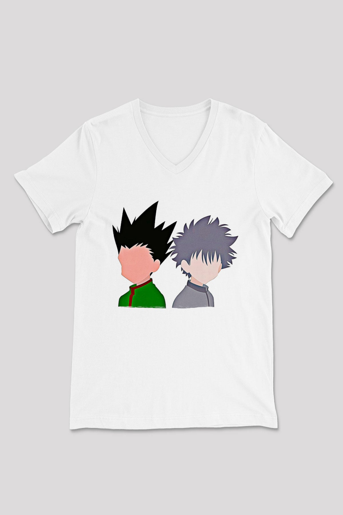 Hunter X Hunter Baskılı Beyaz Unisex V Yaka Tişört - Tshirt