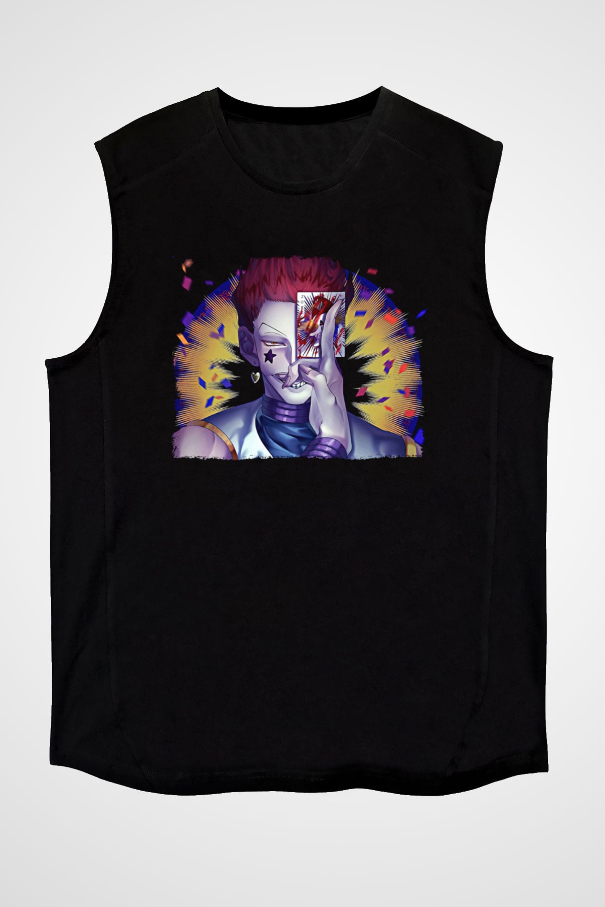 Hunter X Hunter Baskılı Unisex Siyah Kolsuz Tişört - Tshirt