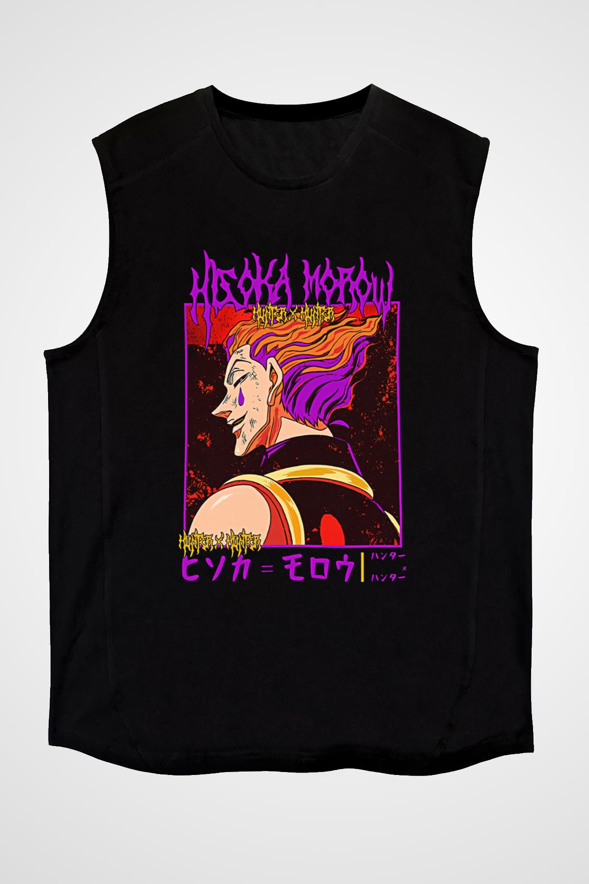Hunter X Hunter Baskılı Unisex Siyah Kolsuz Tişört - Tshirt